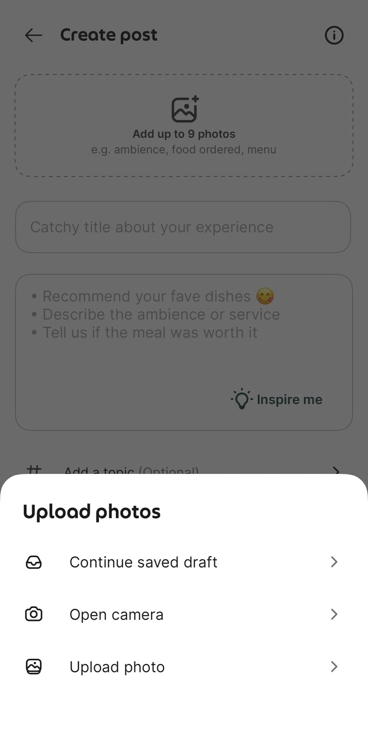 Grab Screen 1 screen in the Drafts flow