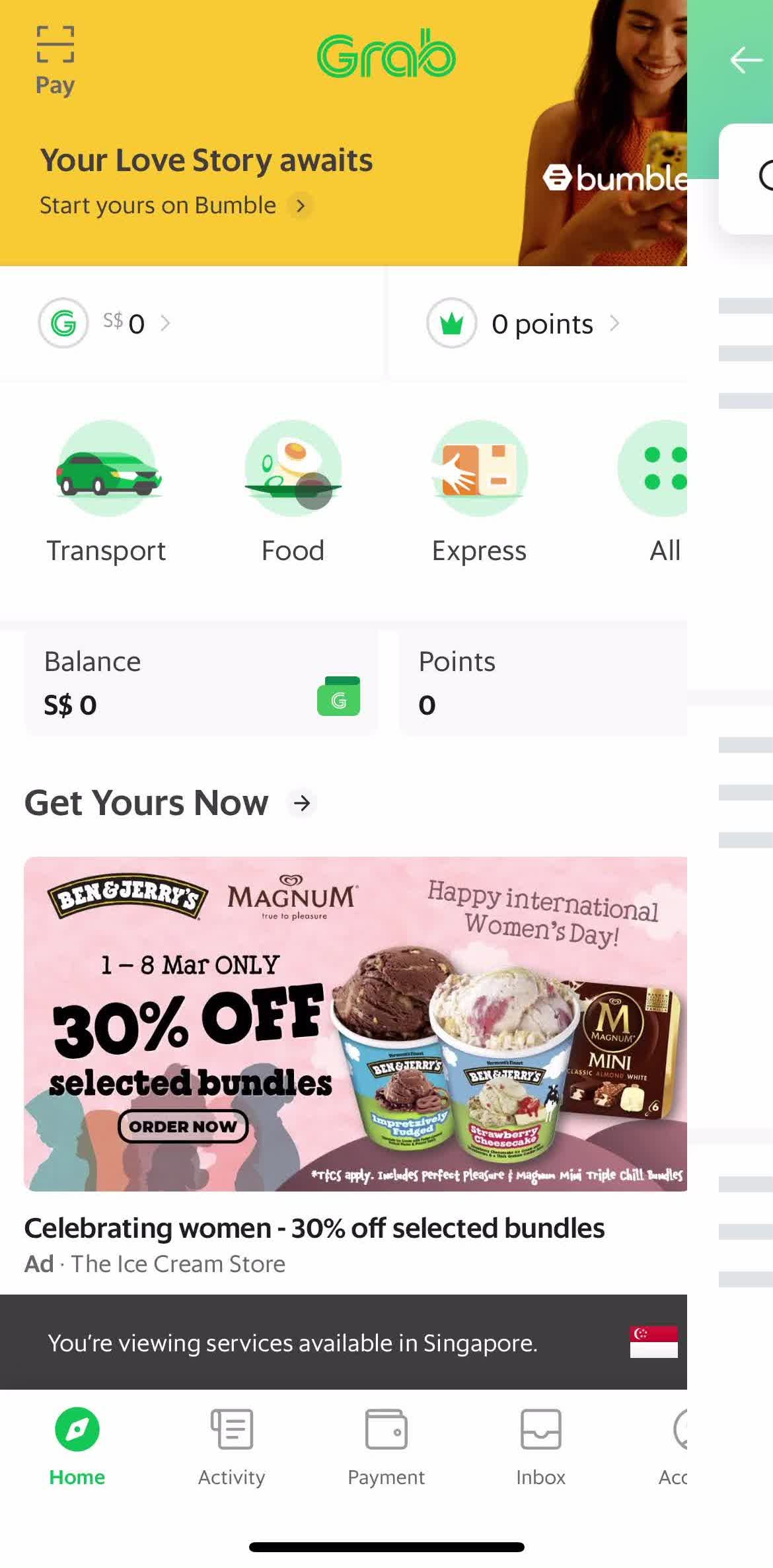 Grab Home screen in the Inviting People flow