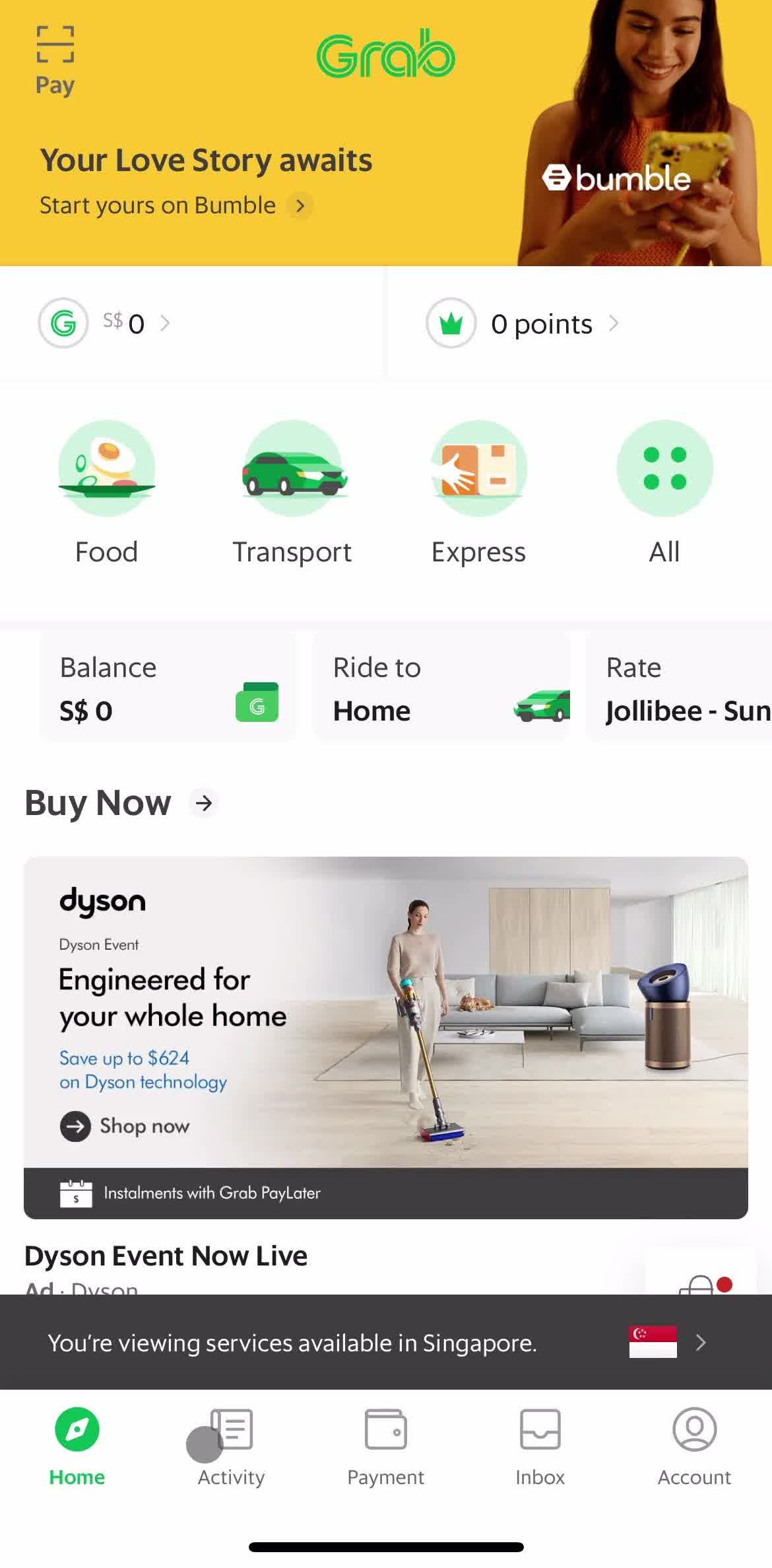 Grab Home screen in the Leaving A Review flow