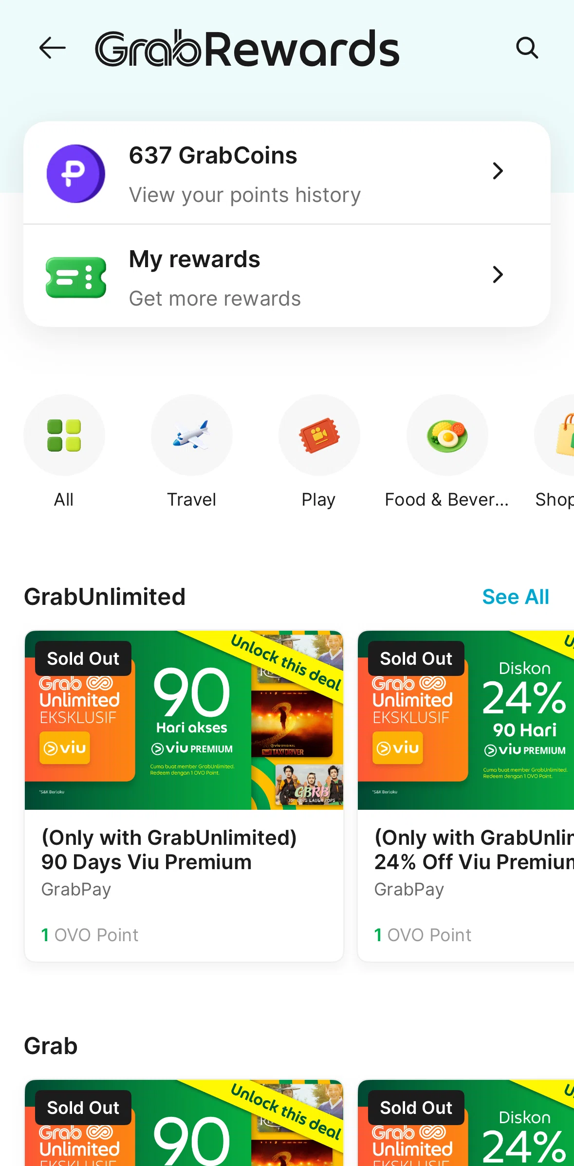 Grab Screen 1 screen in the My rewards flow