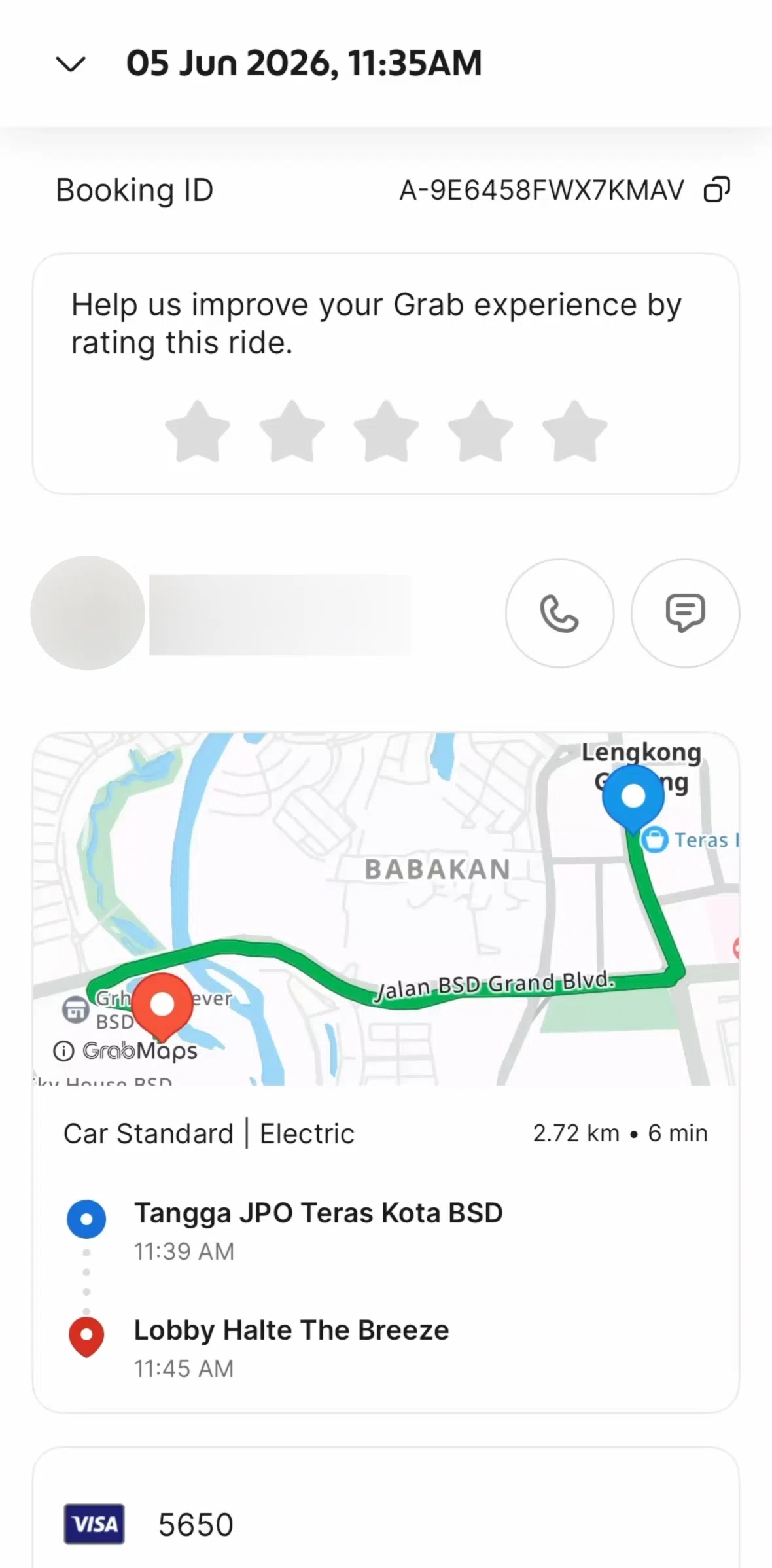 Grab Screen 1 screen in the Rating a driver flow
