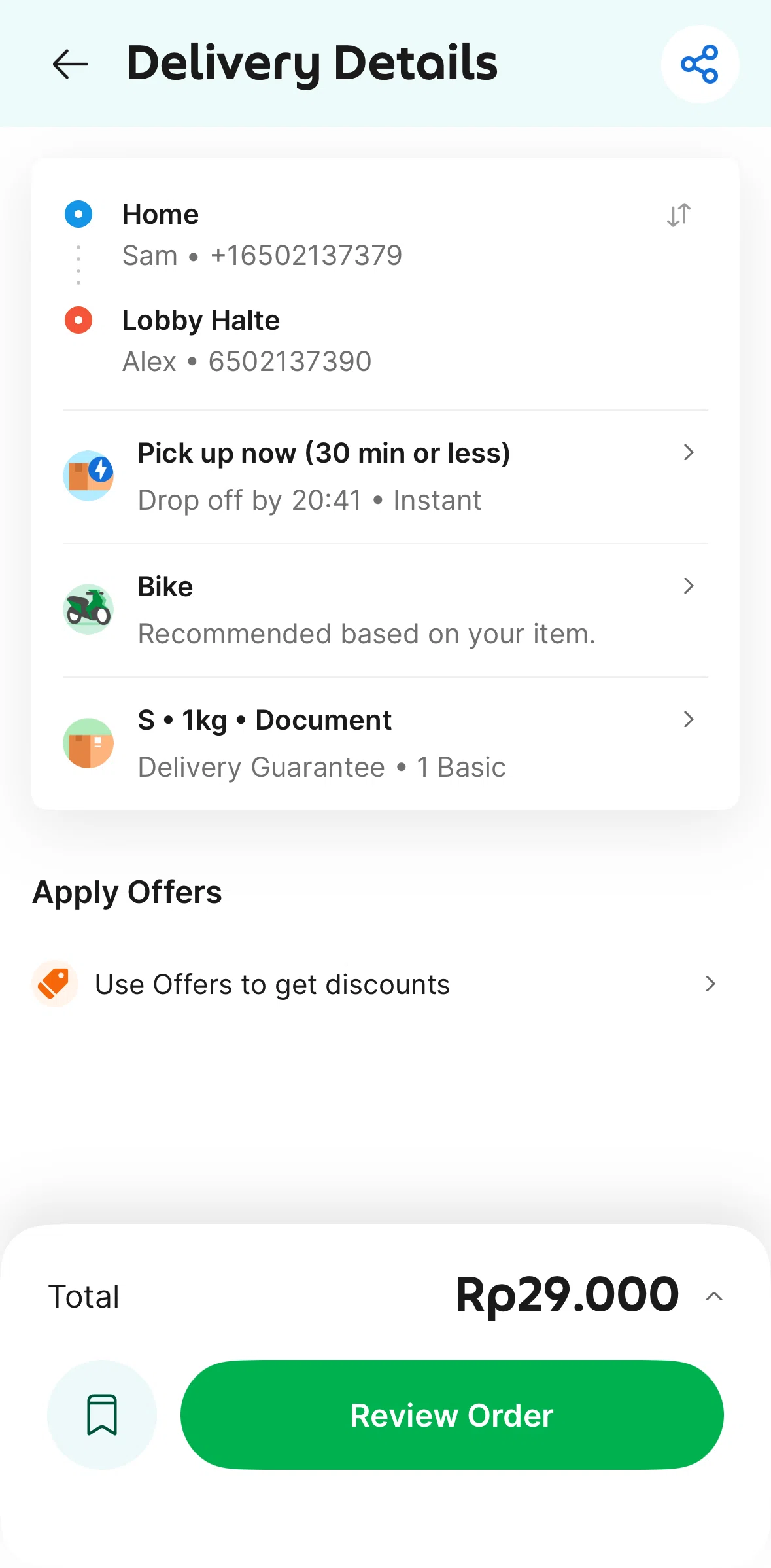Grab Screen 1 screen in the Saving a booking for later flow