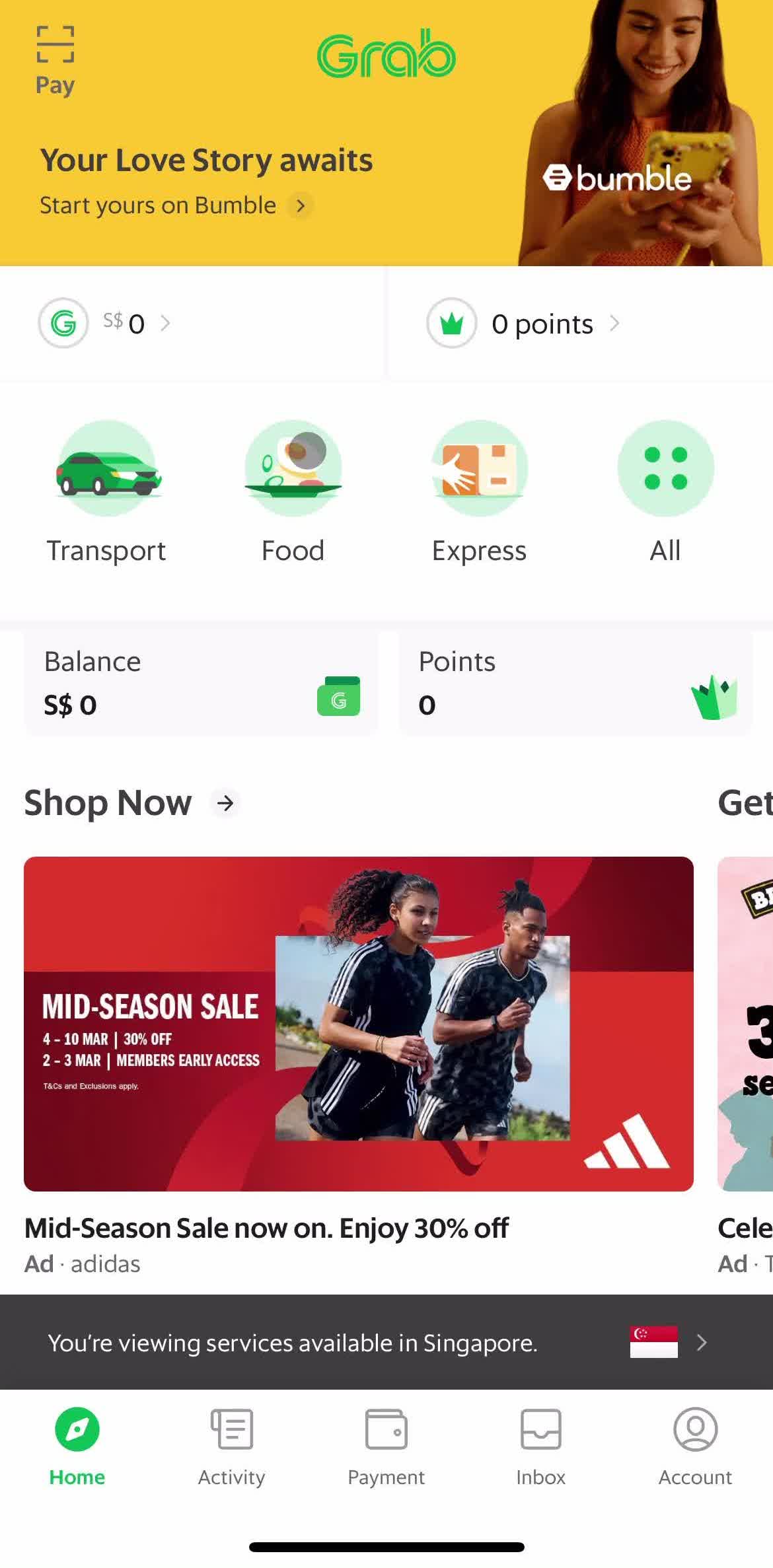 Grab Home screen in the Saving flow