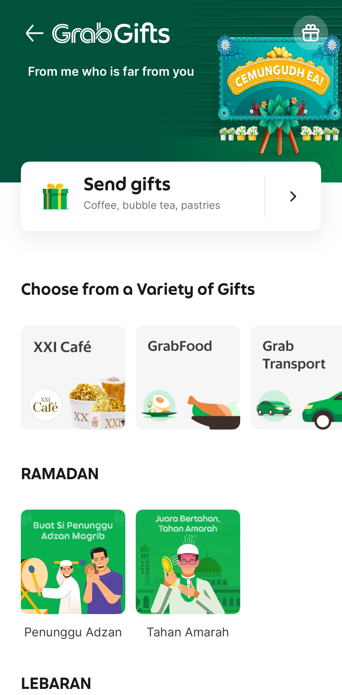 Grab Screen 1 screen in the Send a gift flow