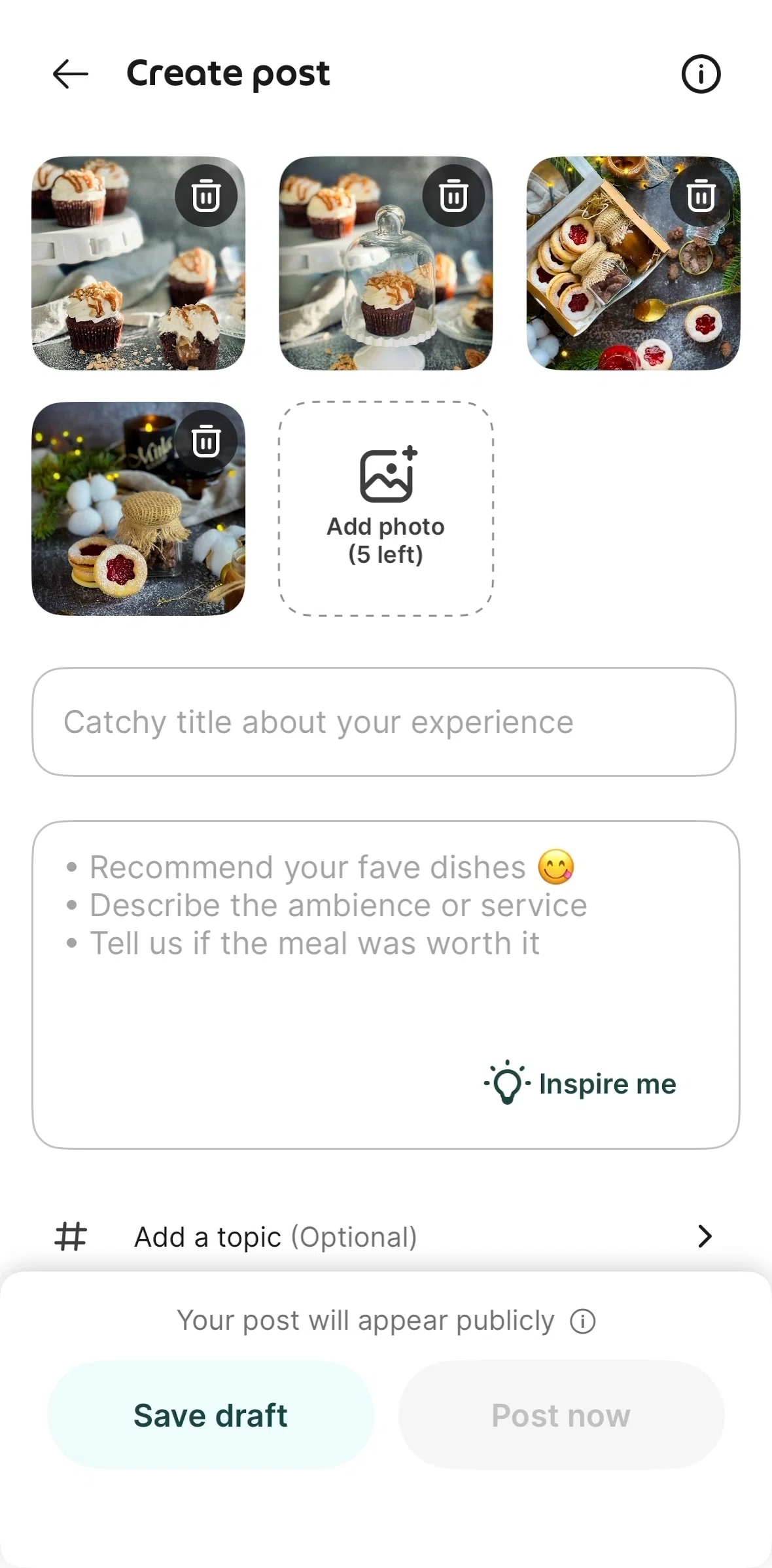 Grab Screen 1 screen in the Tips for creating posts flow