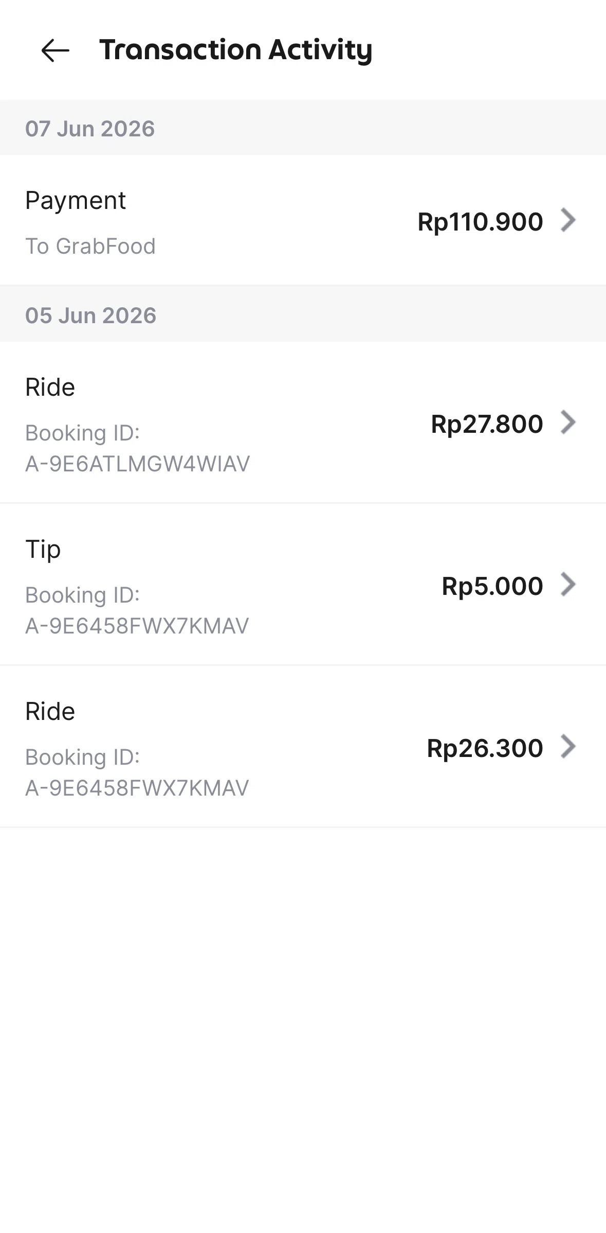 Grab Screen 1 screen in the Transaction detail flow