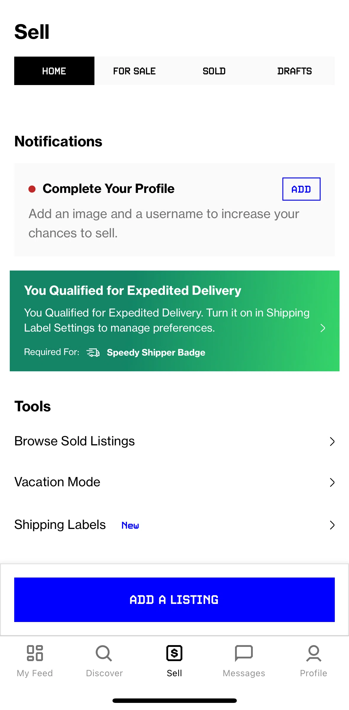 Grailed Screen screen in the Adding a listing flow