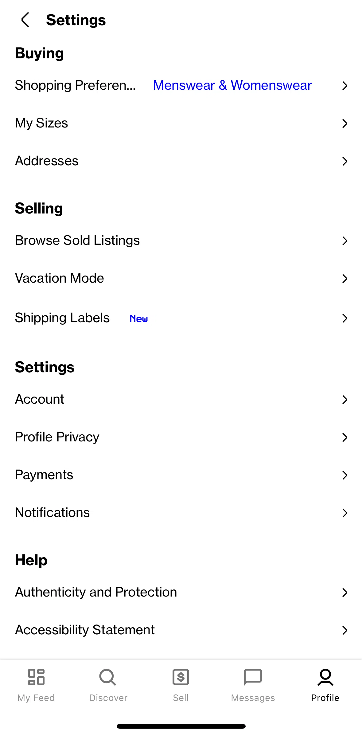 Grailed Screen screen in the Addresses flow