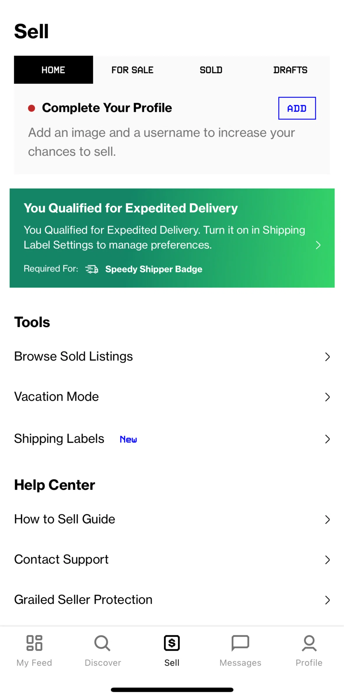 Grailed Screen screen in the Browse sold listing flow