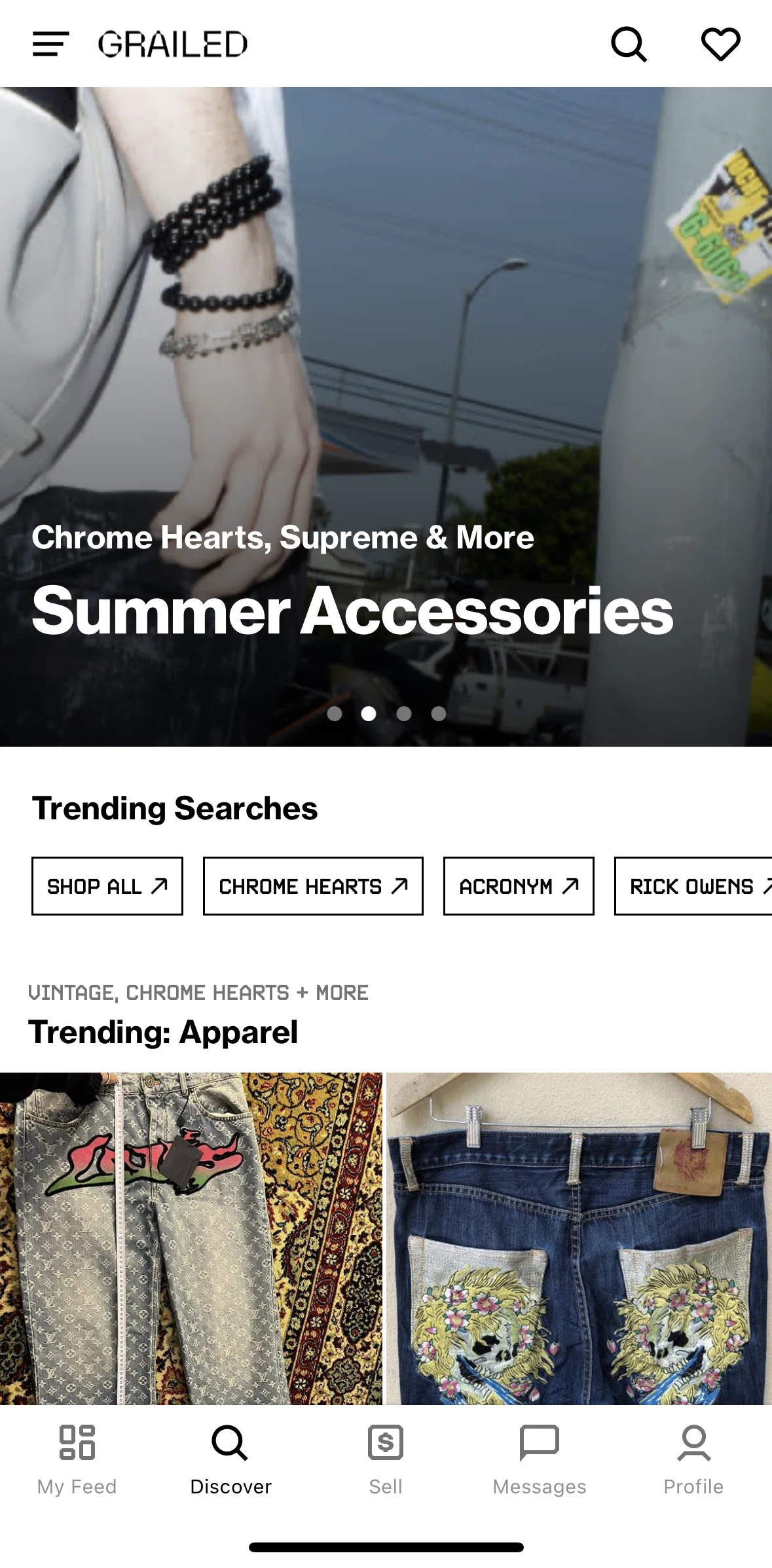 Grailed Screen screen in the Curated collection flow