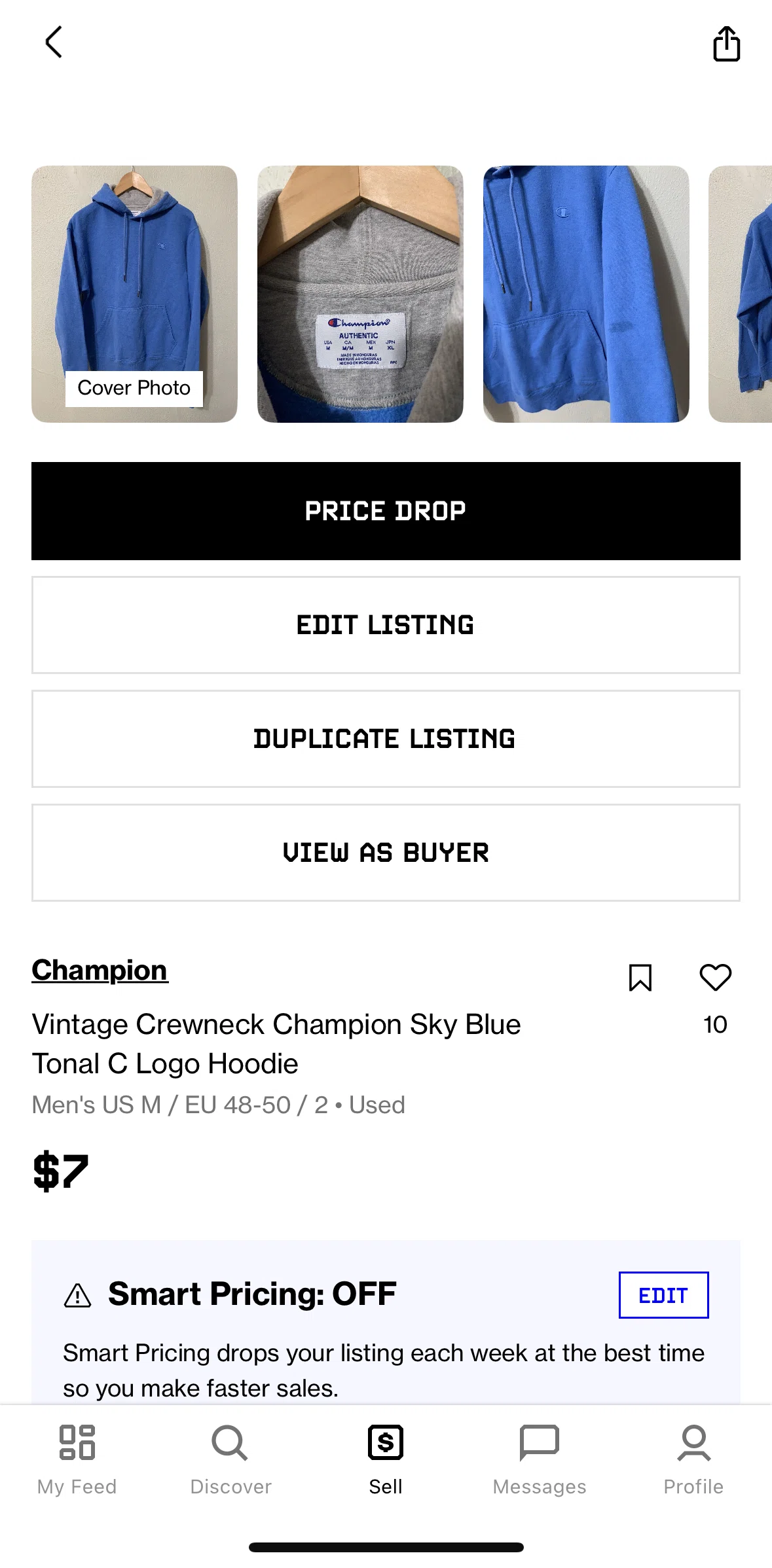 Grailed Screen screen in the Edit listing flow
