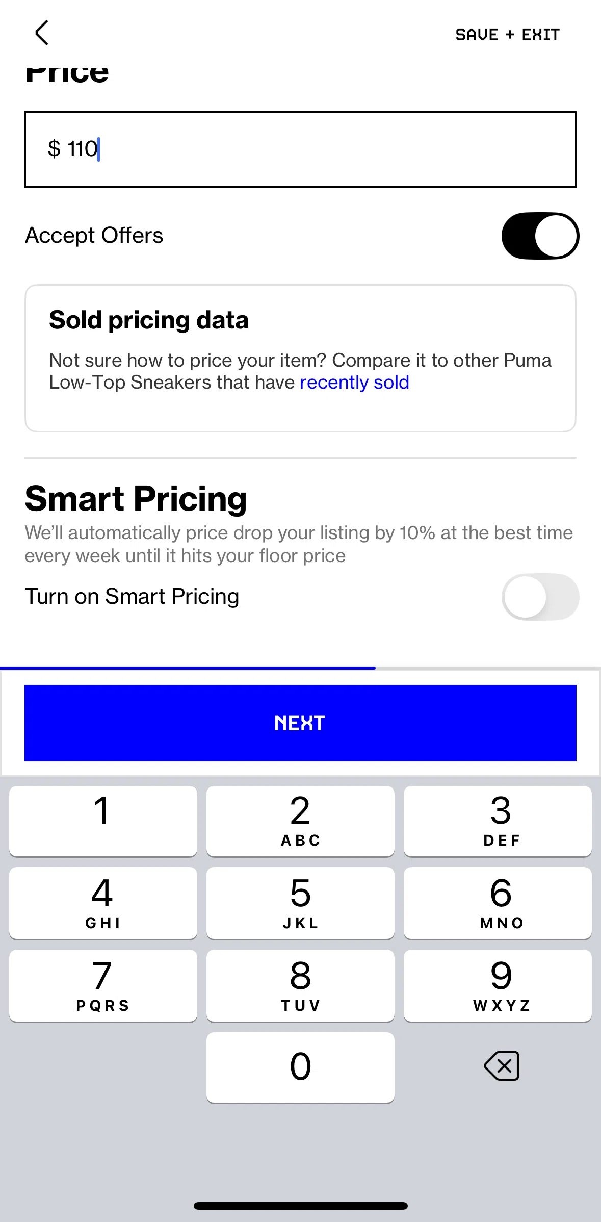 Grailed Screen screen in the Editing shipping details flow