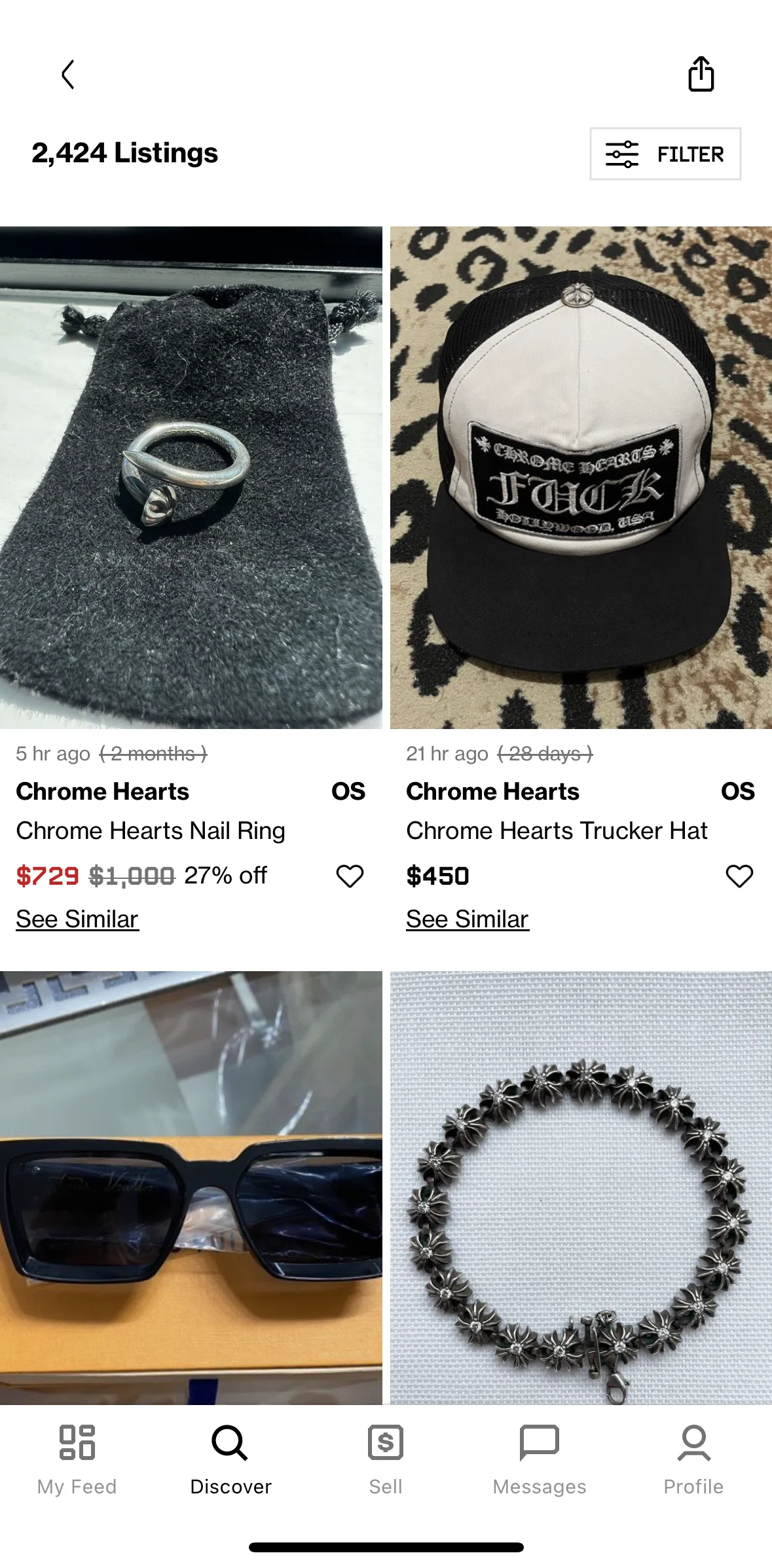 Grailed Screen screen in the Filtering listings flow
