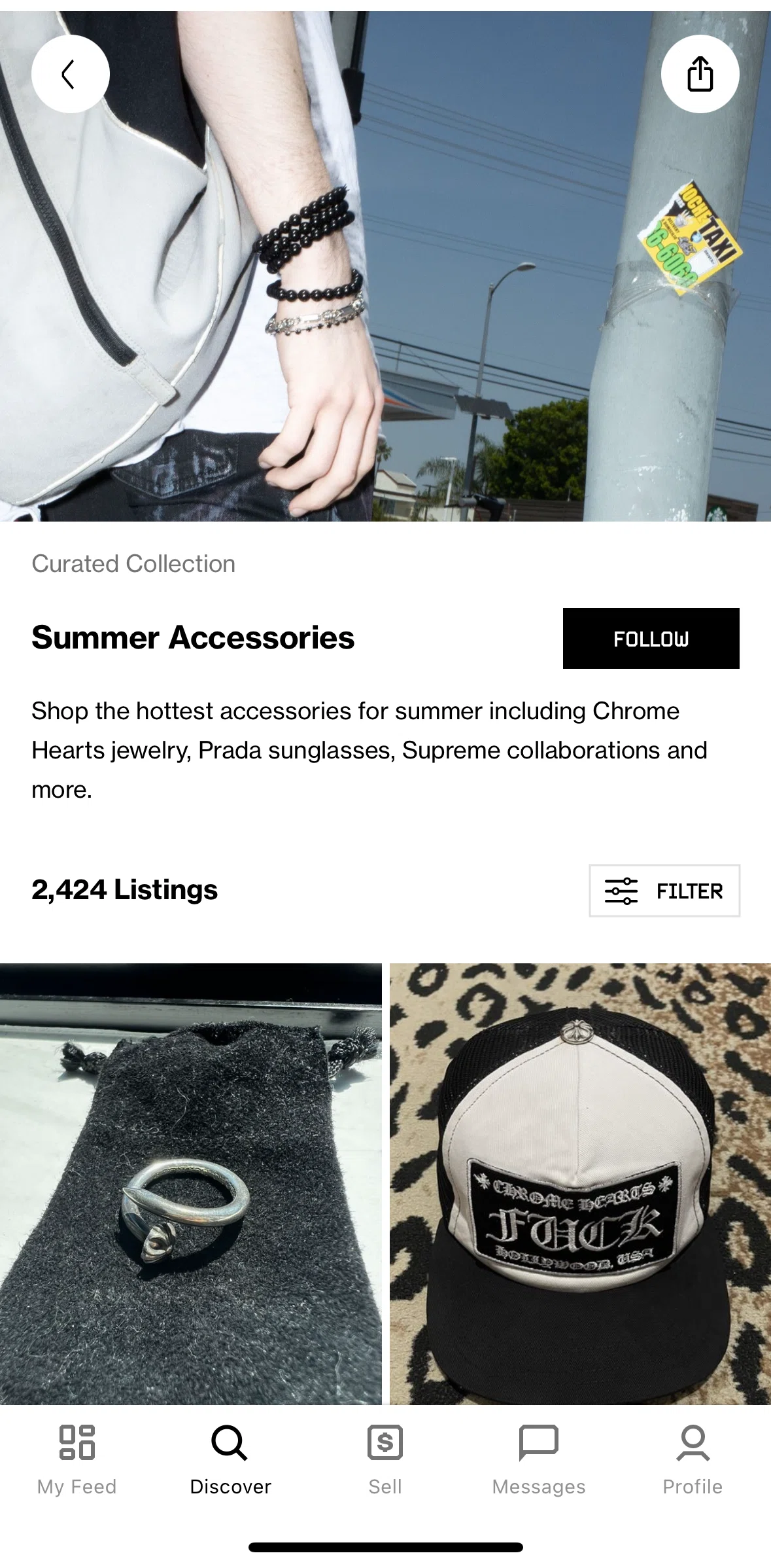 Grailed Screen screen in the Following a curated collection flow