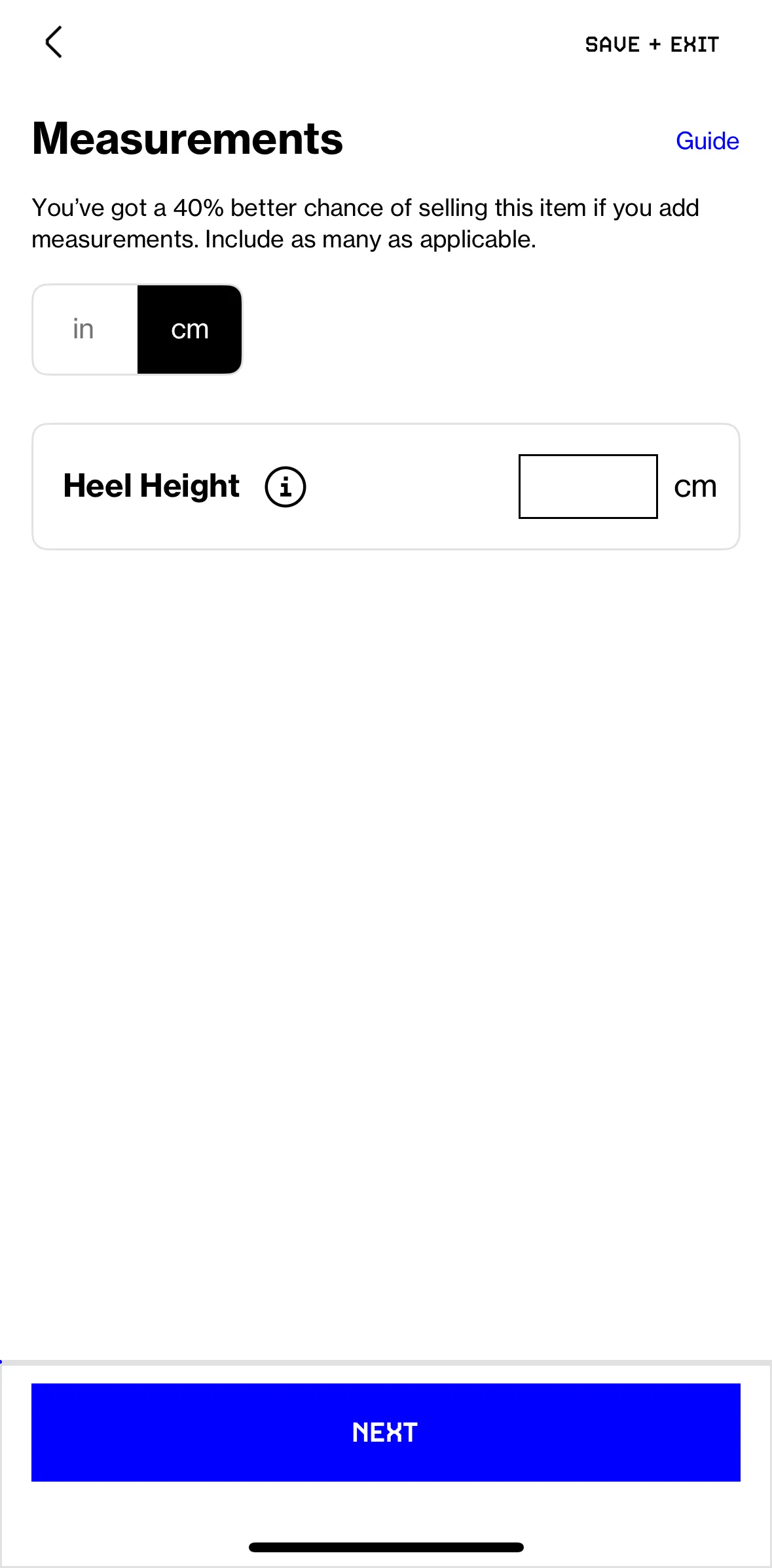 Grailed Screen screen in the Heel height flow