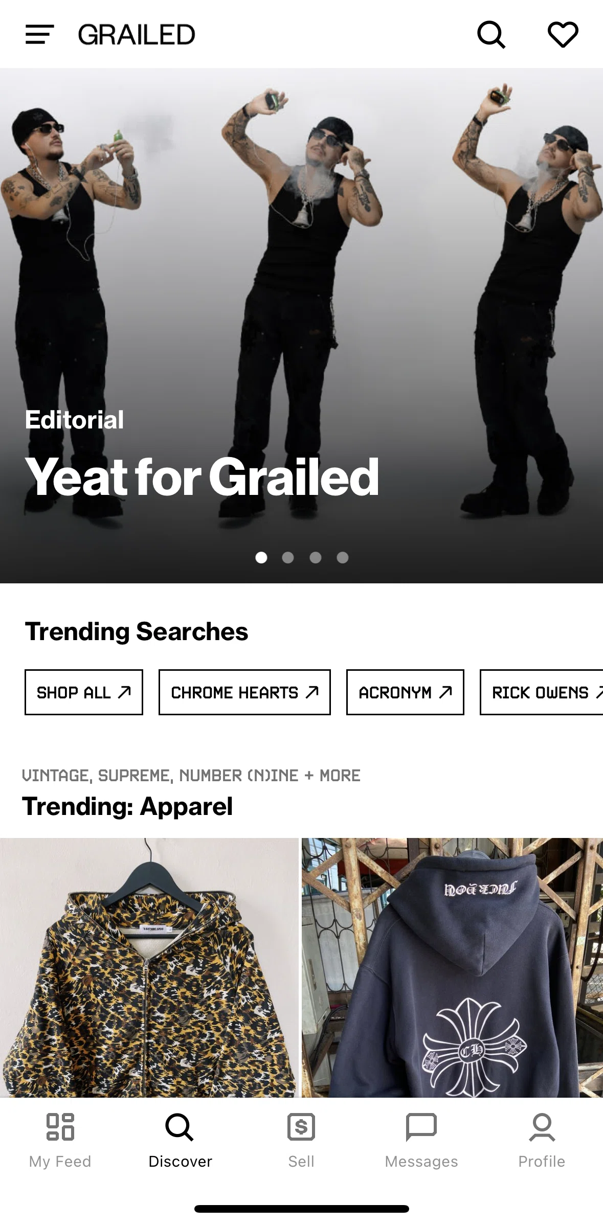 Grailed Screen screen in the Logging in flow