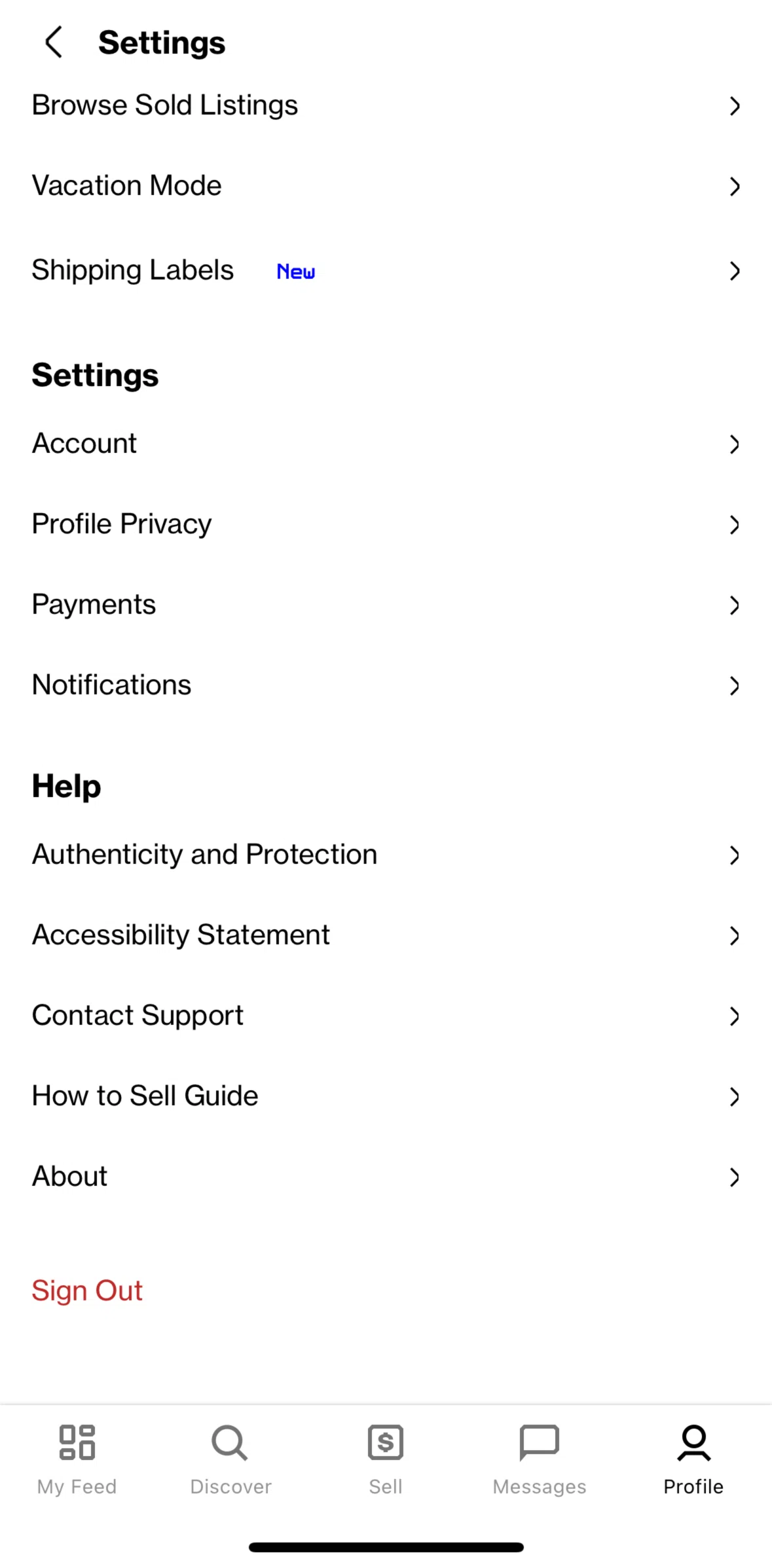 Grailed Screen screen in the Logging out flow
