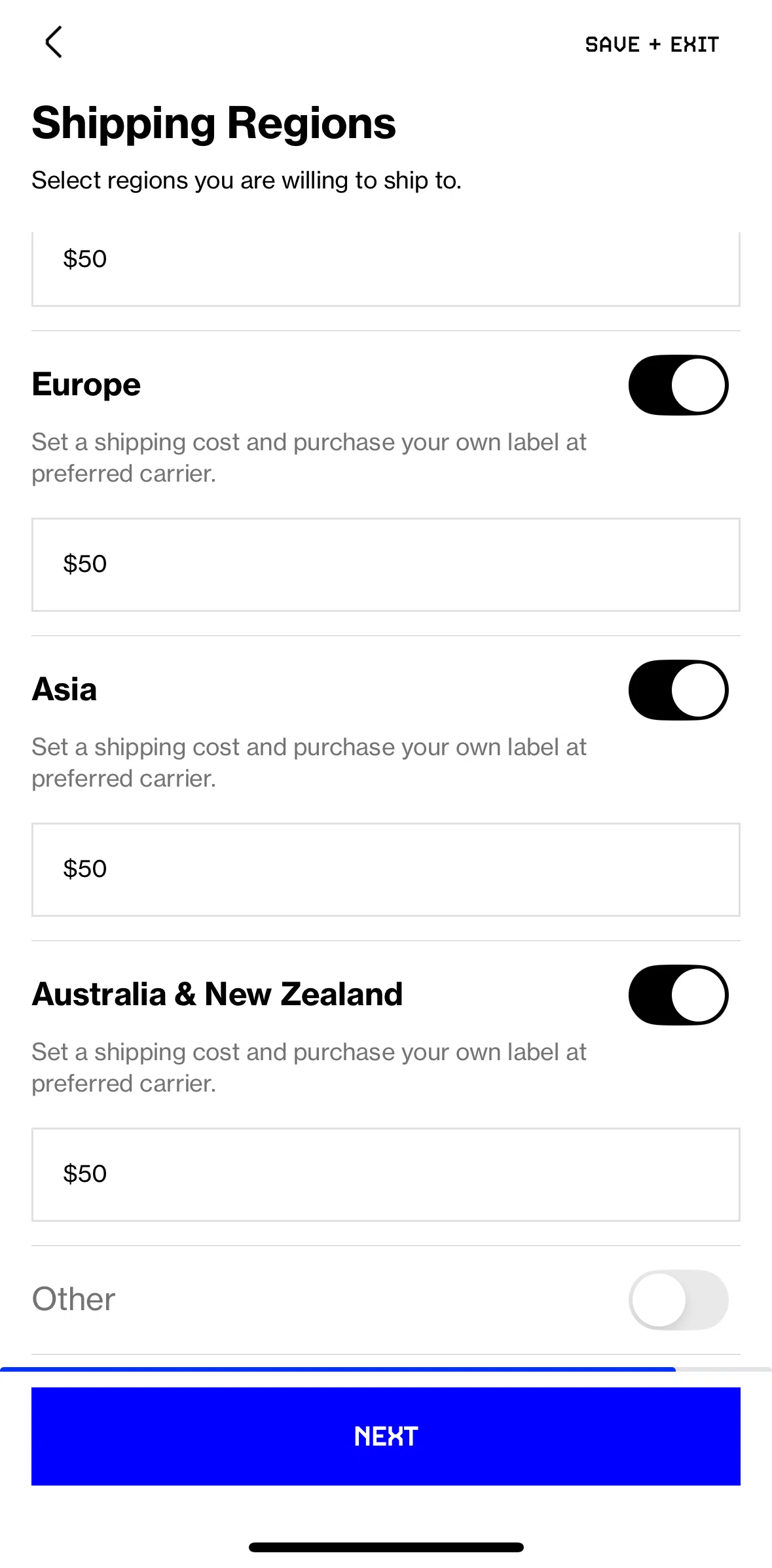 Grailed Screen screen in the Publishing a listing flow