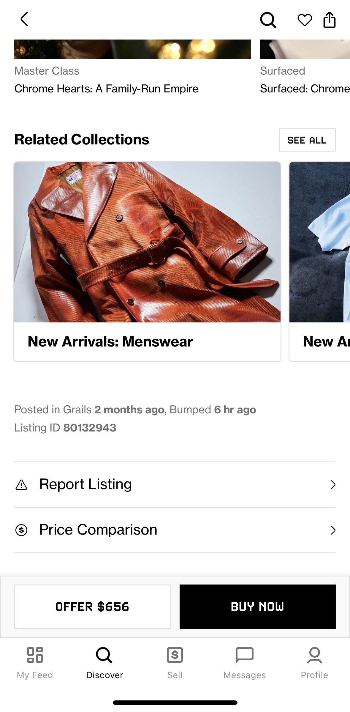 Grailed Screen screen in the Reporting a listing flow