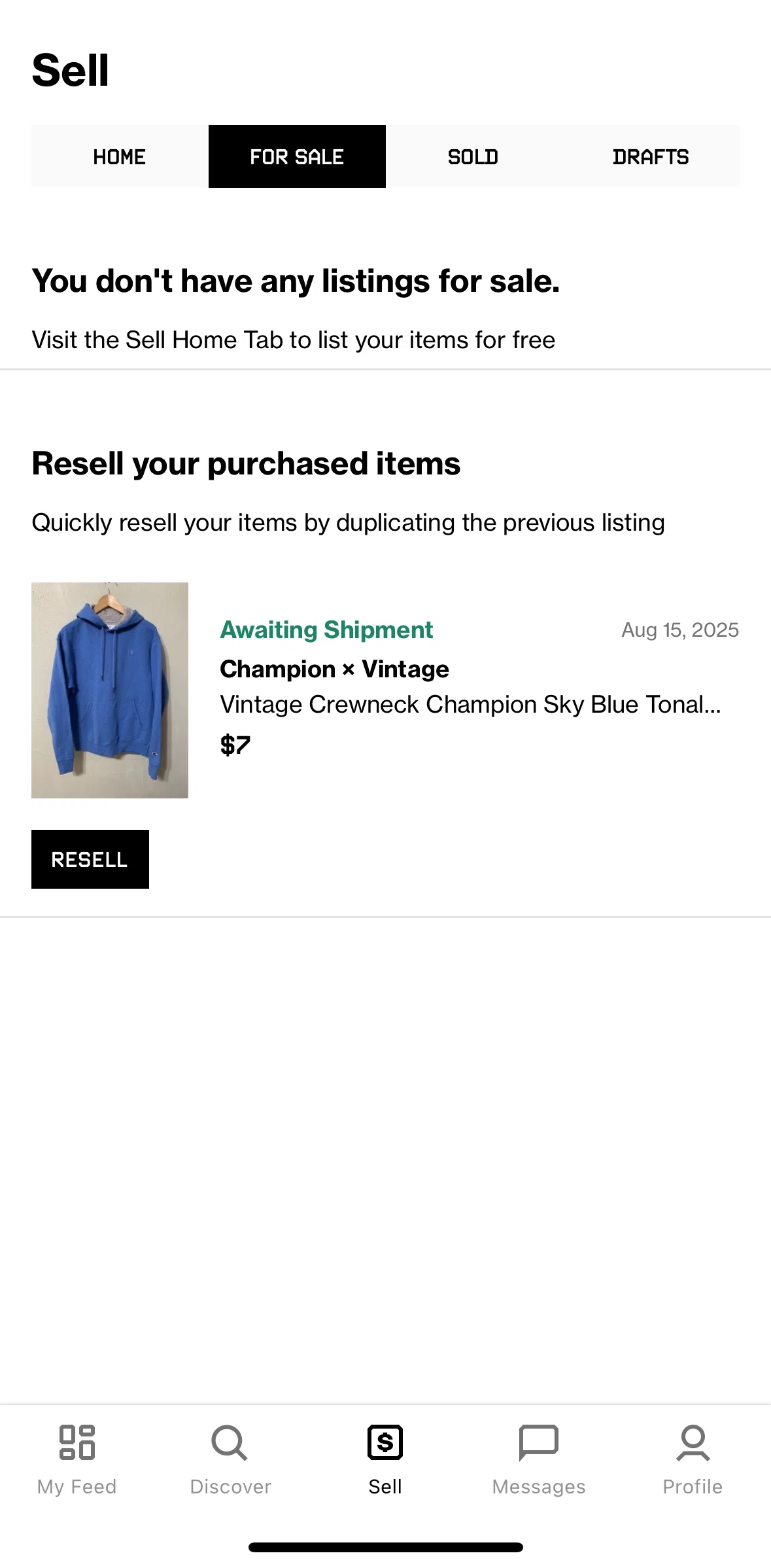 Grailed Screen screen in the Resell an item flow