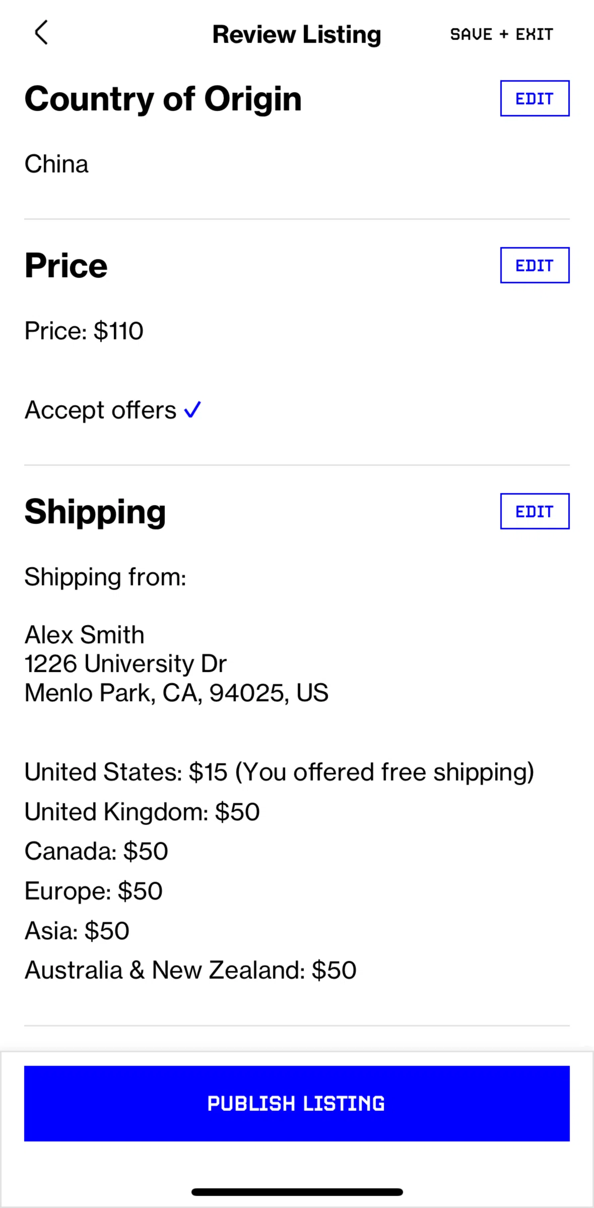 Grailed Screen screen in the Saving as a draft flow