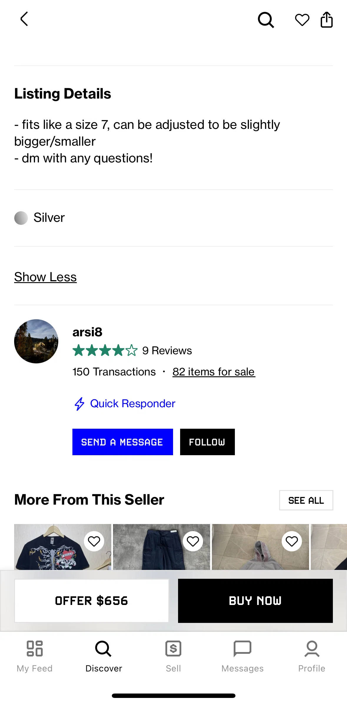Grailed Screen screen in the Seller profile flow