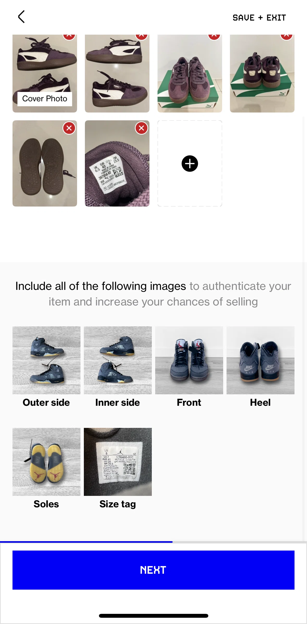 Grailed Screen screen in the Setting a price flow