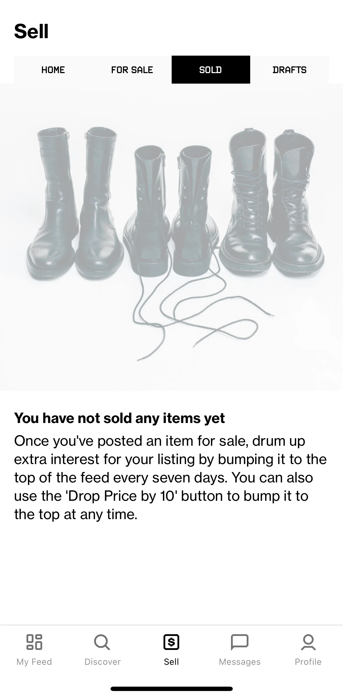 Grailed Screen screen in the Sold flow