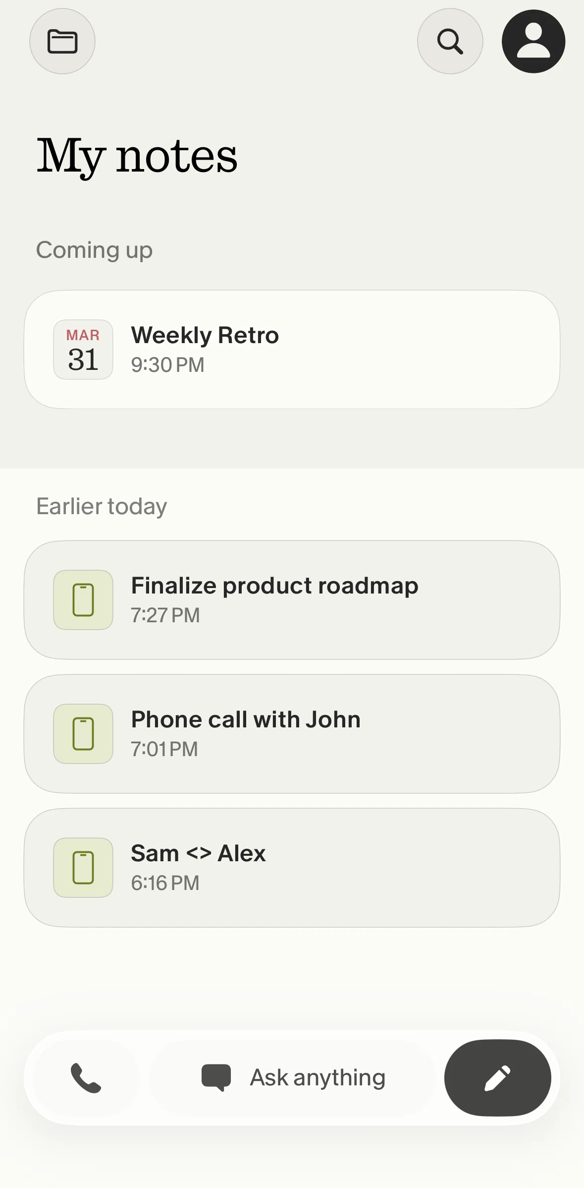 Granola Screen screen in the Note detail flow