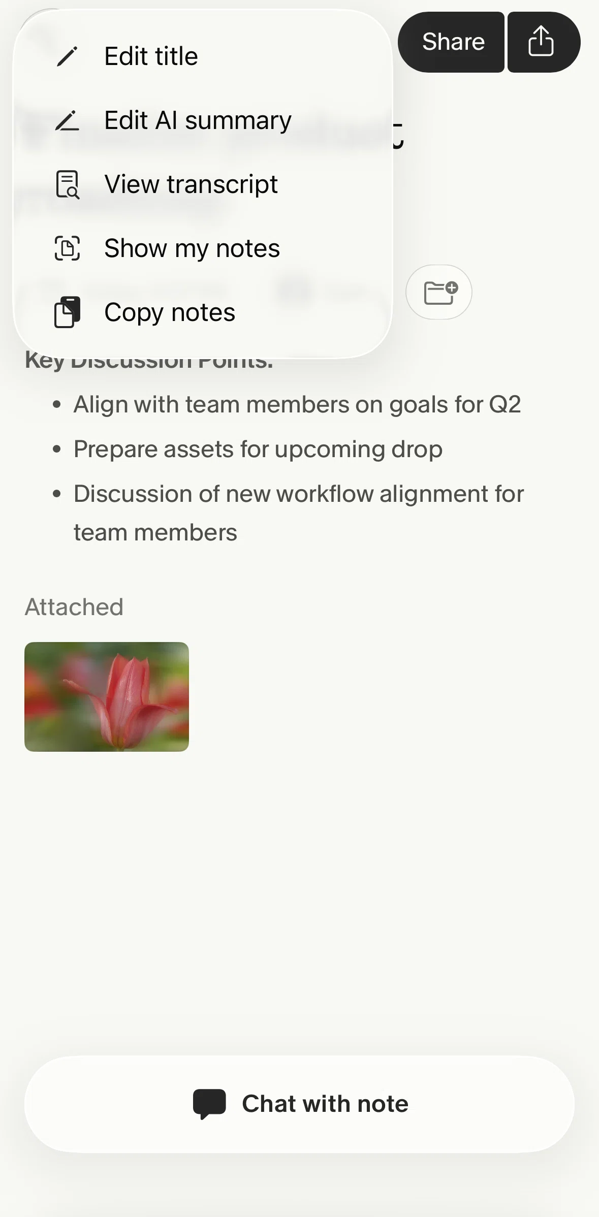 Granola Screen screen in the Show notes flow