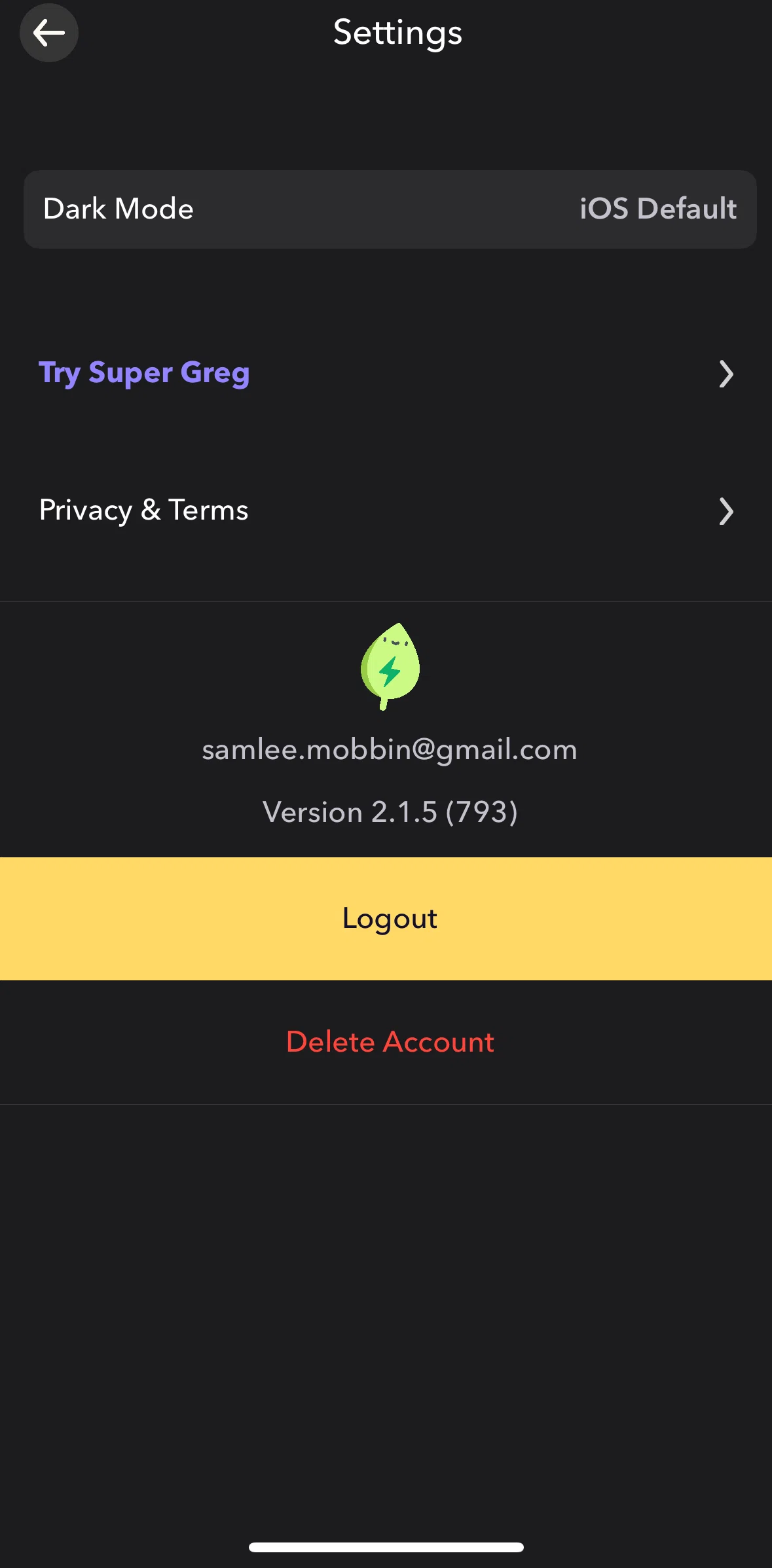Greg Screen screen in the Turning off dark mode flow