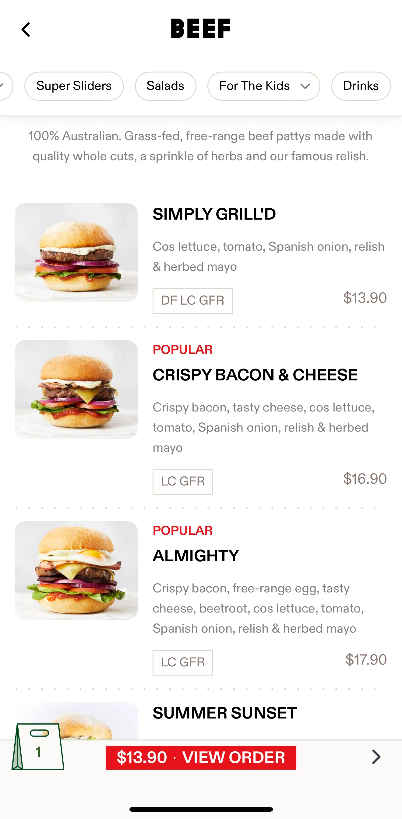 Grill'd Screen screen in the Cart detail flow