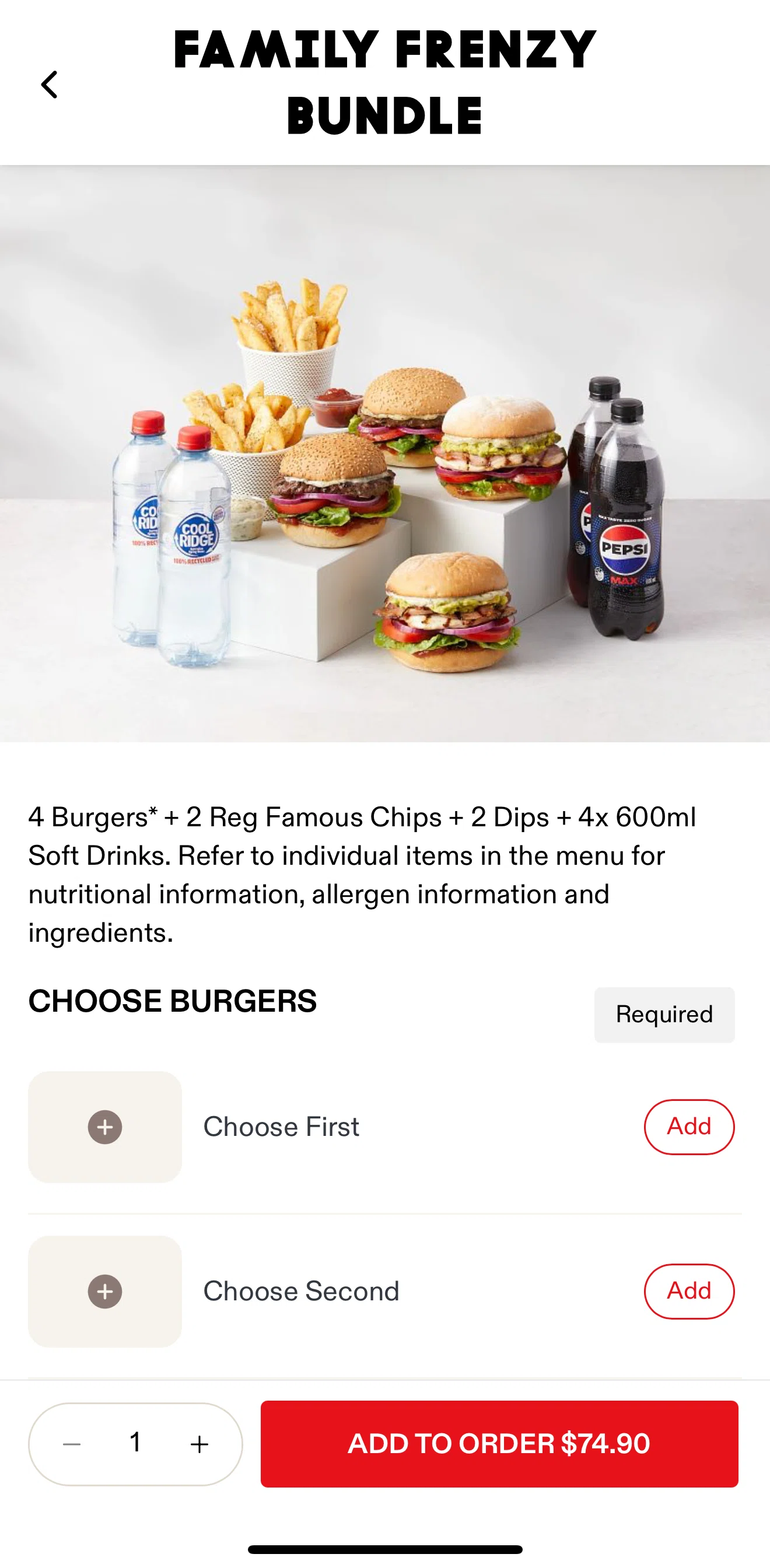 Grill'd Screen screen in the Customize a menu flow