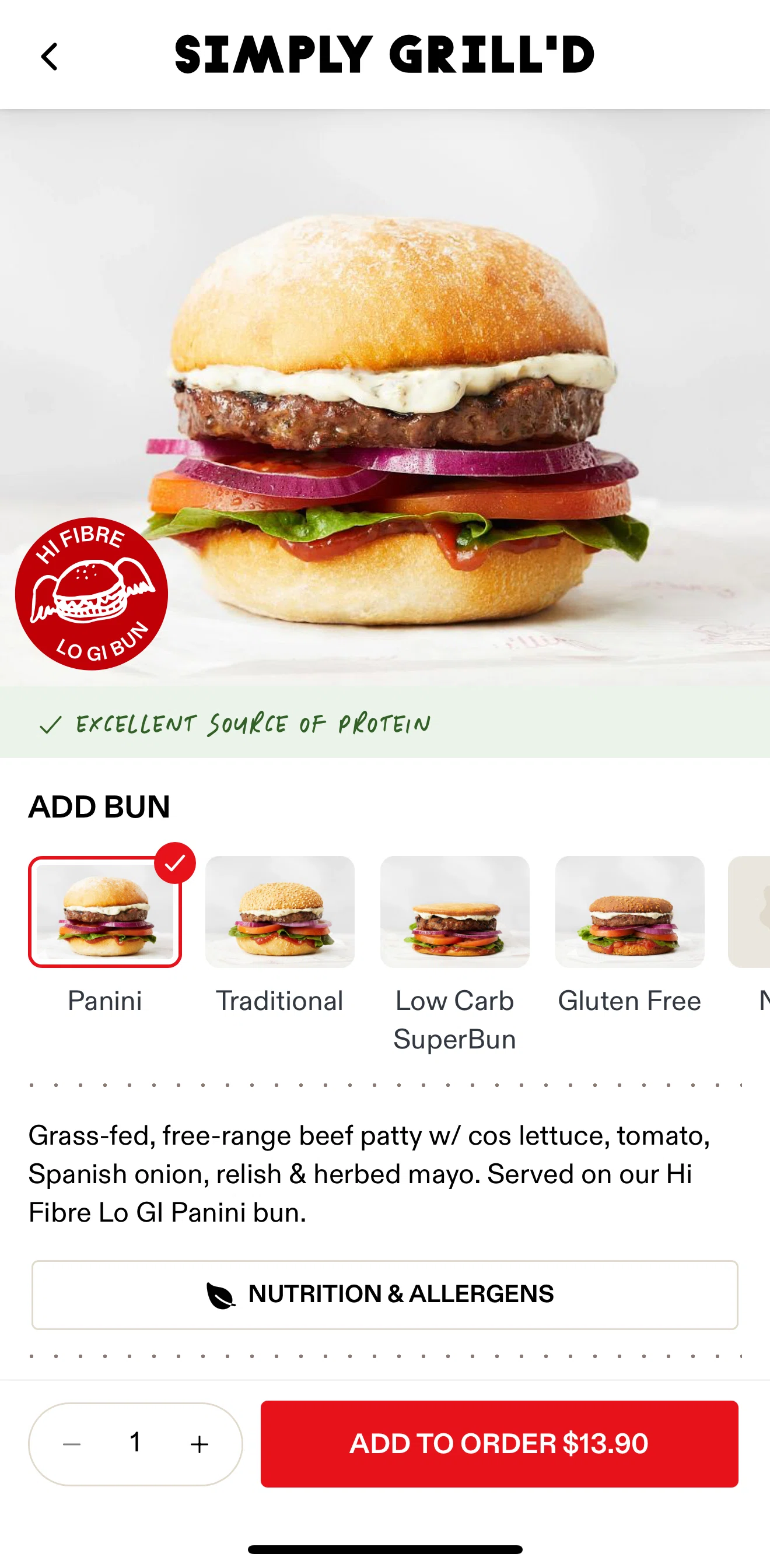 Grill'd Screen screen in the Nutrition & allergens flow