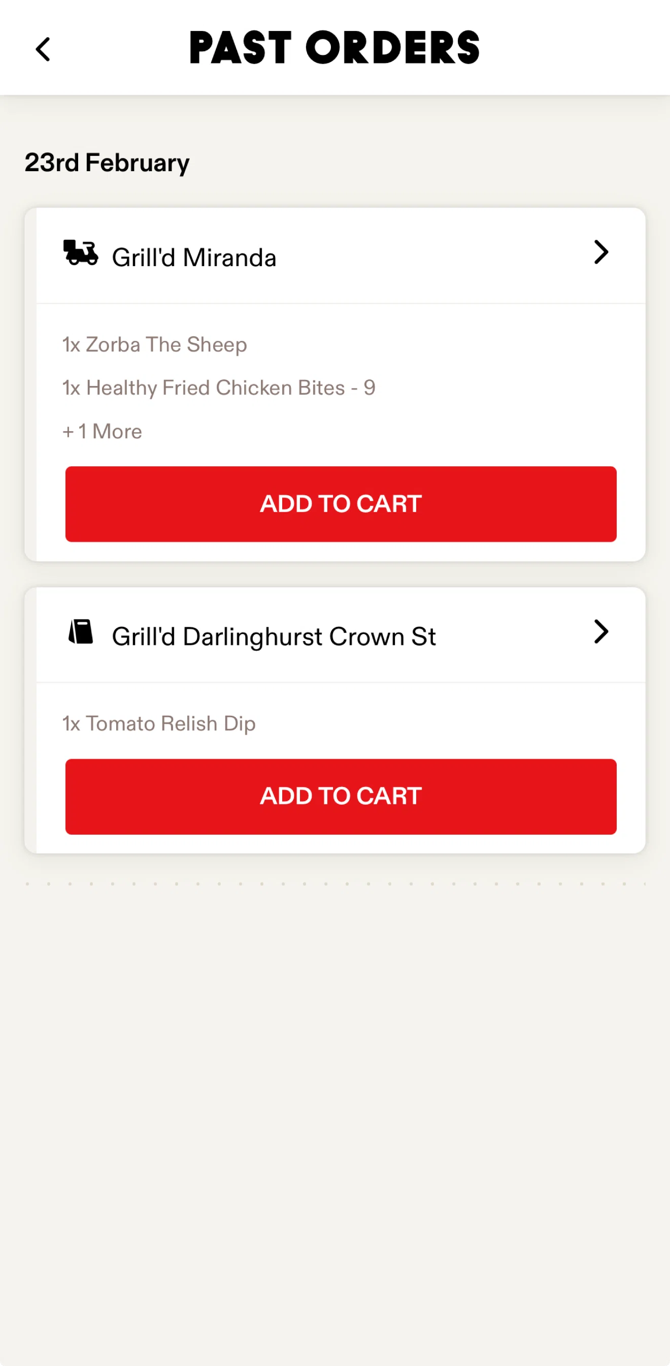 Grill'd Screen screen in the Order detail flow