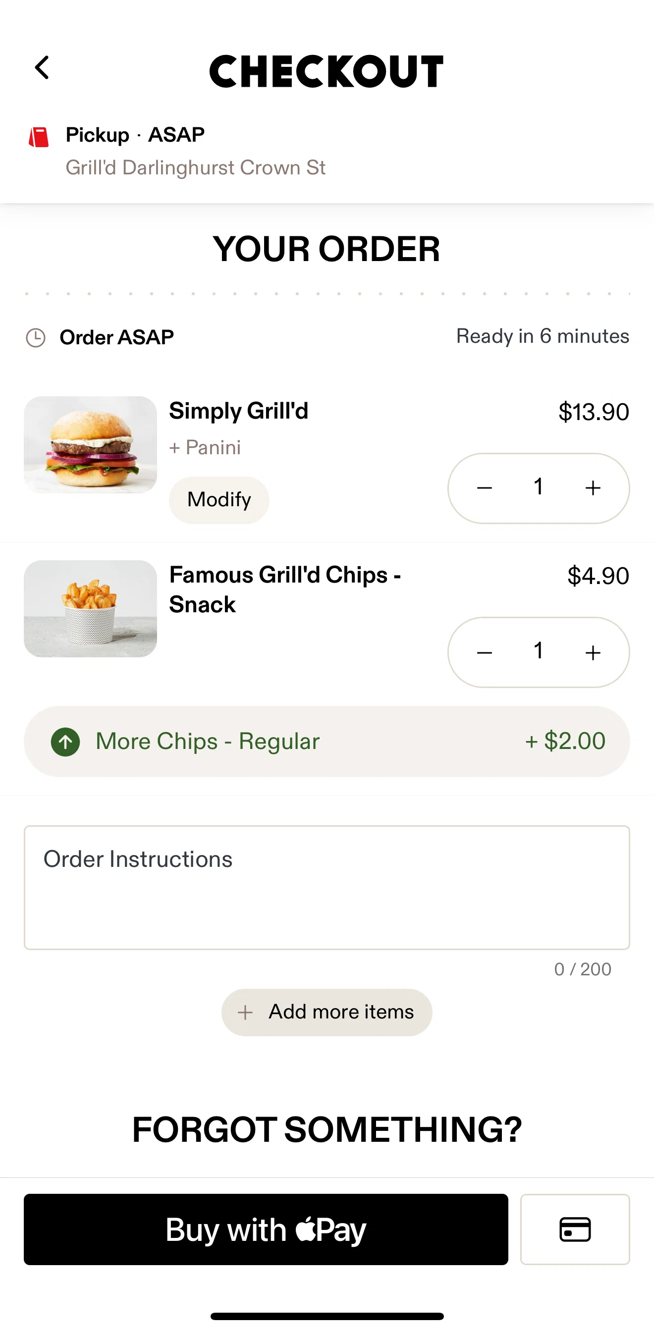 Grill'd Screen screen in the Placing an order flow