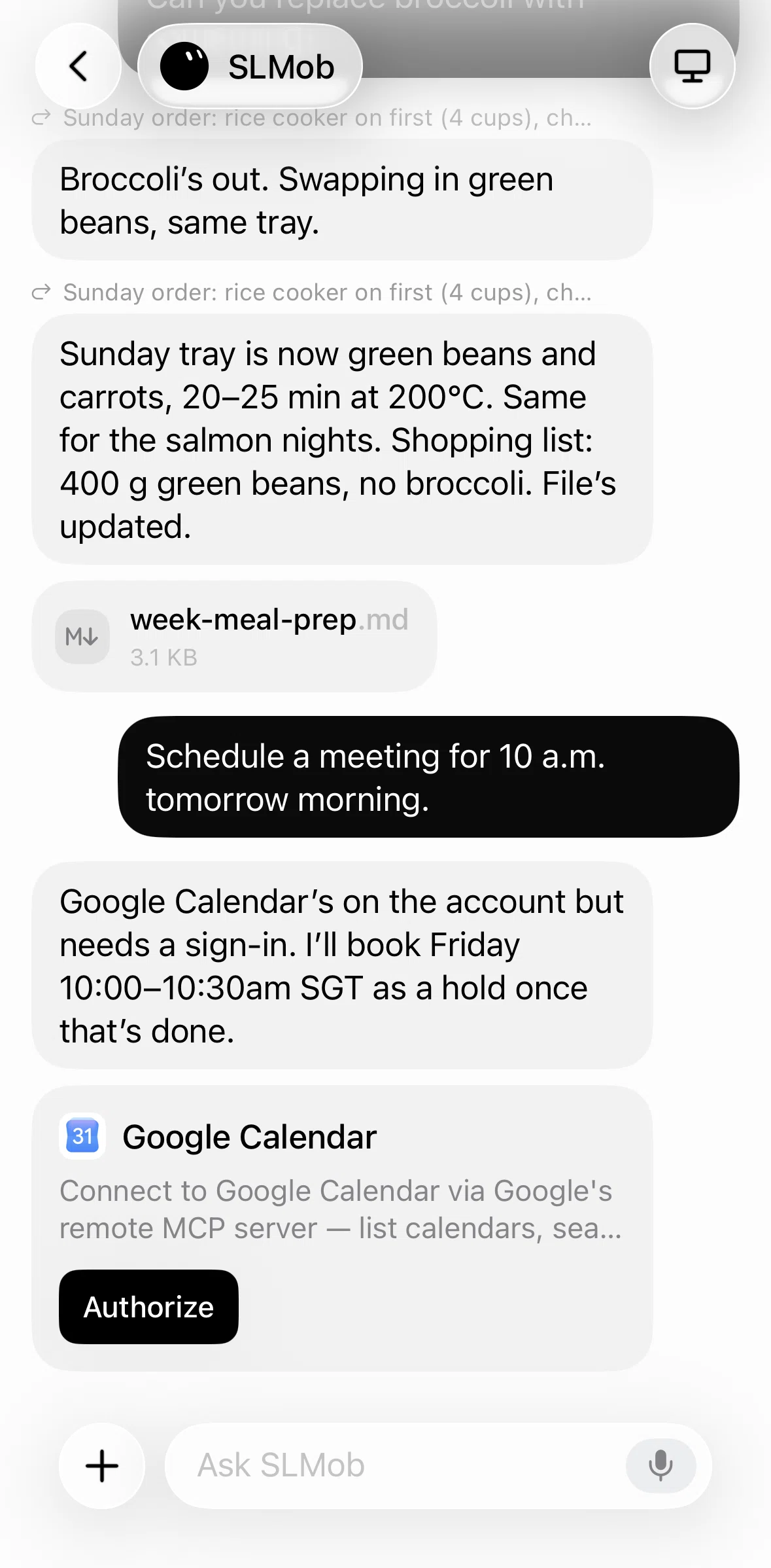 Grok Bot Screen screen in the Connecting to Google Calendar flow