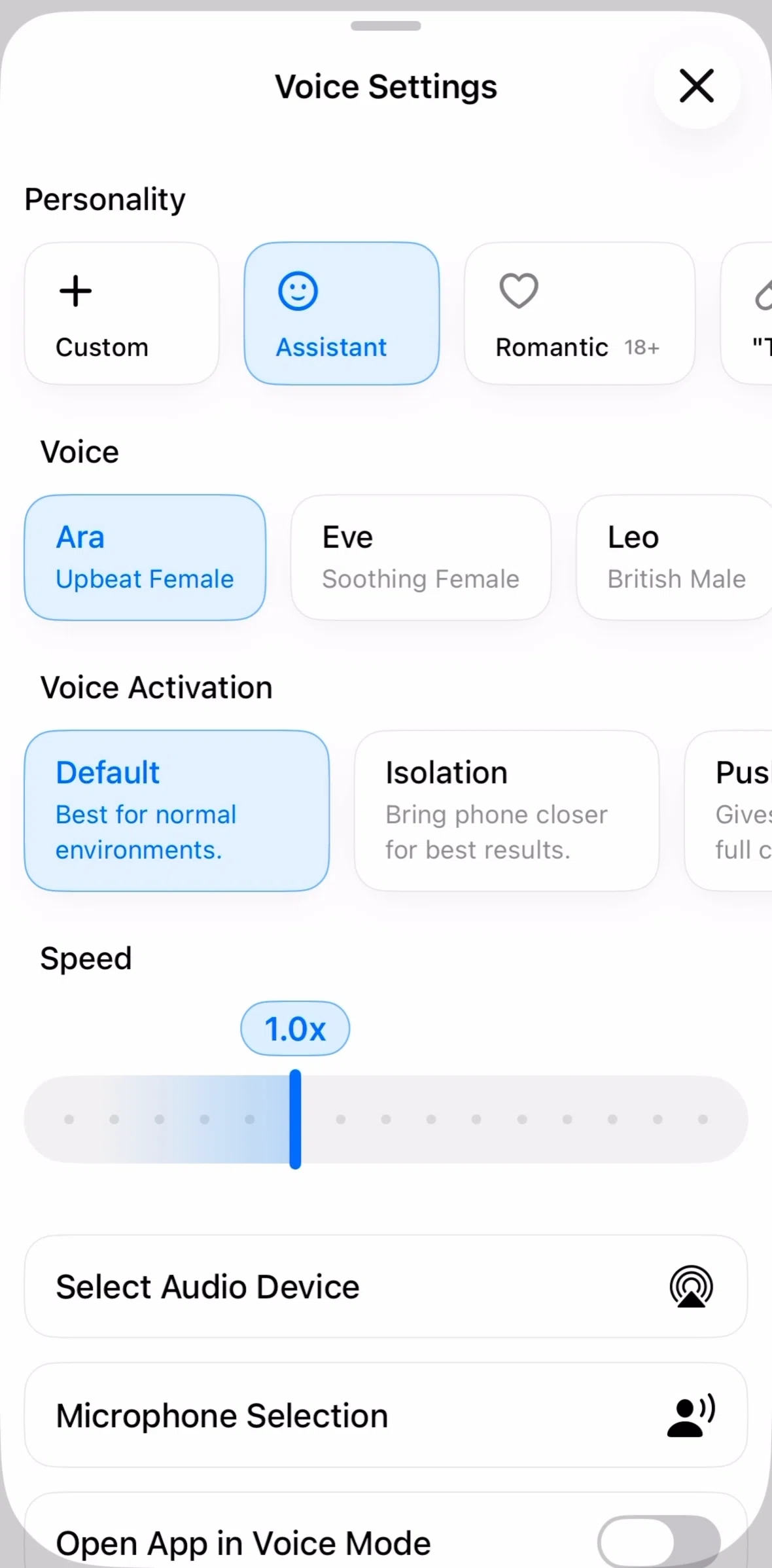 Grok Screen screen in the Customizing a personality flow