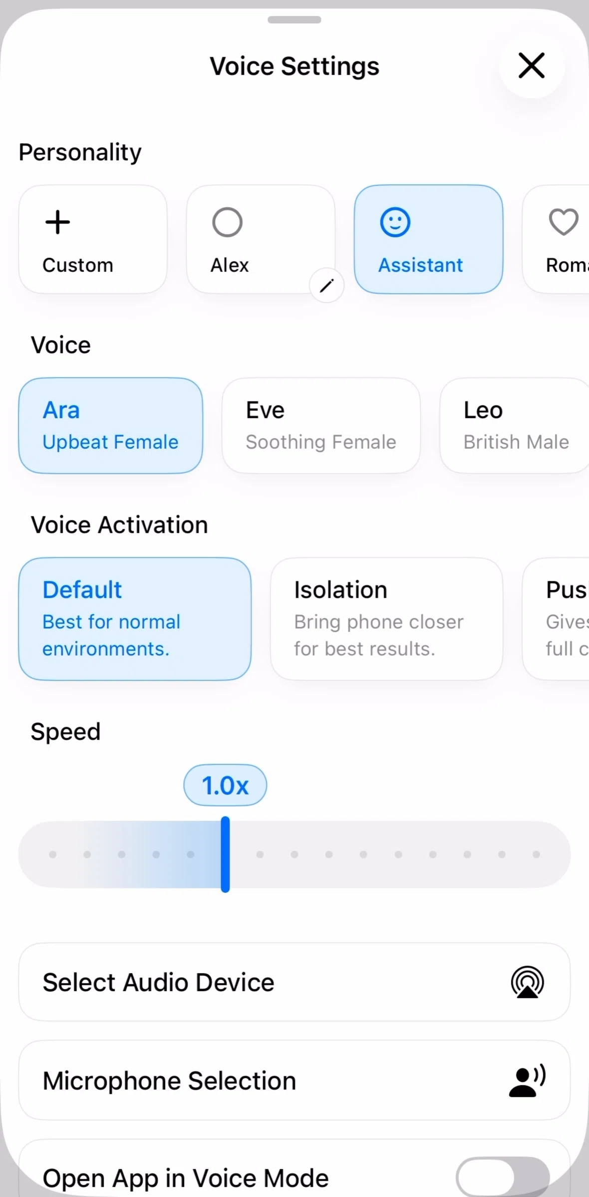 Grok Screen screen in the Deleting a personality flow