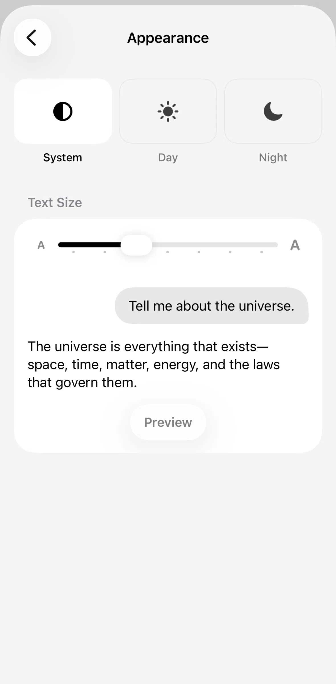 Grok Screen screen in the Editing text size flow