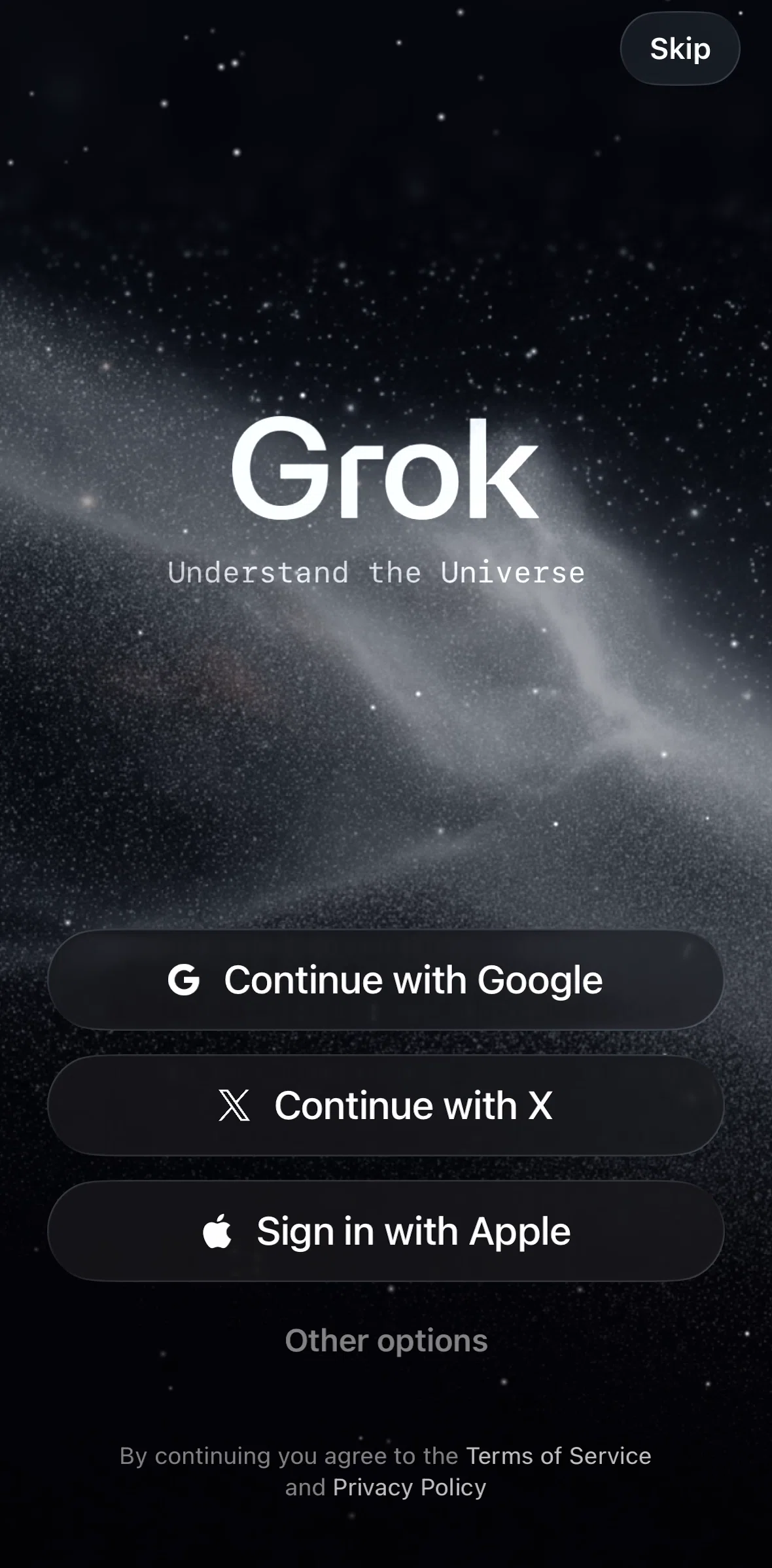 Grok Screen screen in the Logging in flow
