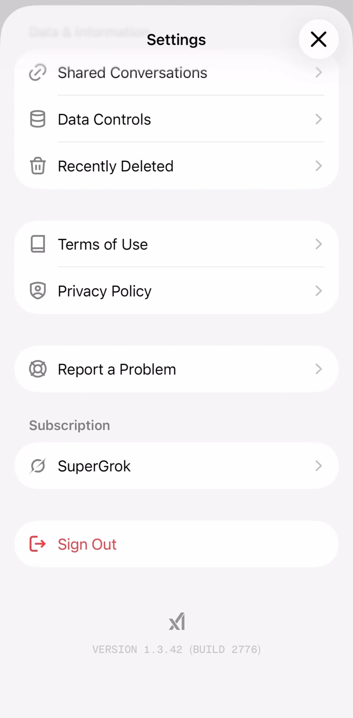 Grok Screen screen in the Logging out flow