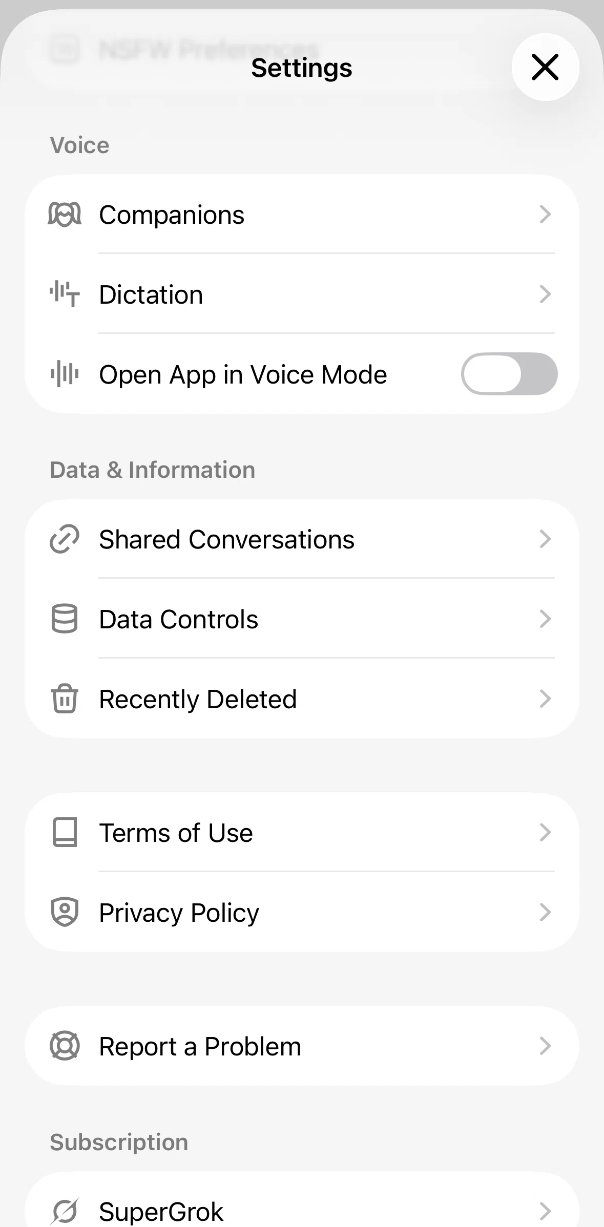 Grok Screen screen in the Recently deleted flow