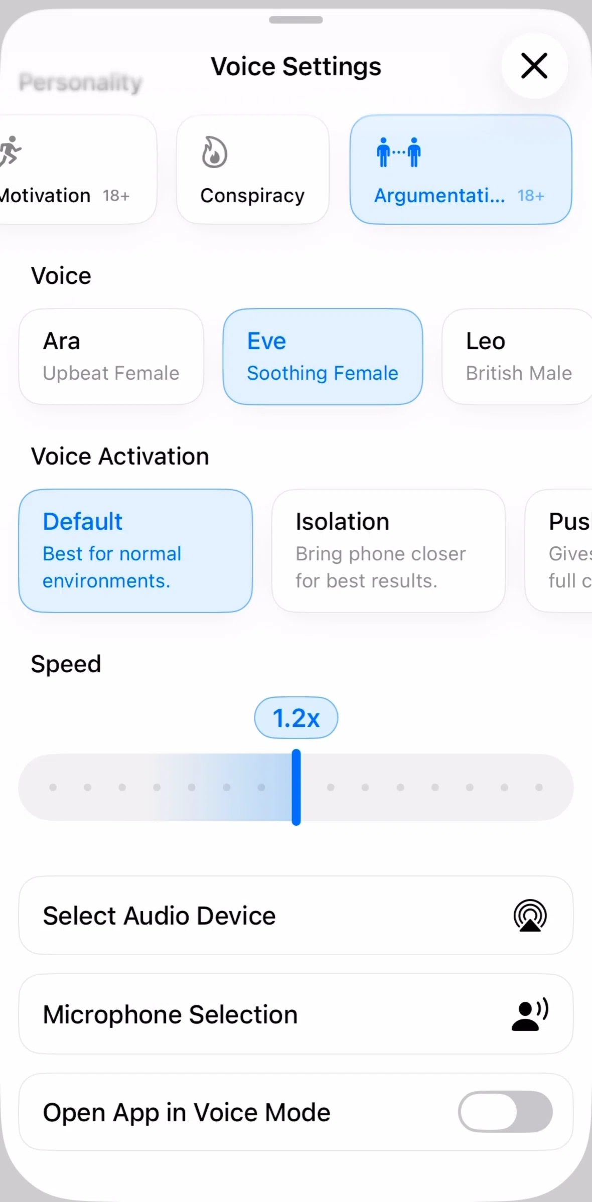 Grok Screen screen in the Turning on open app in voice mode flow