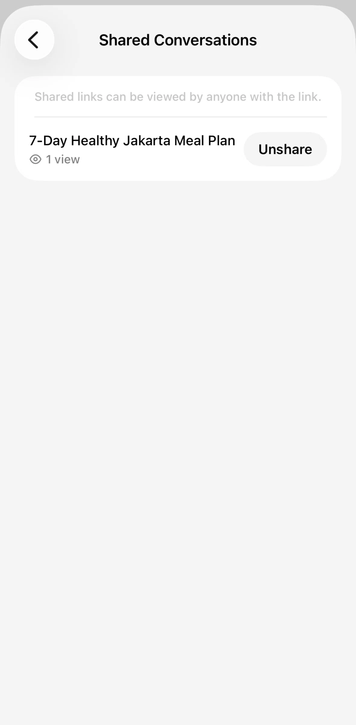 Grok Screen screen in the Unsharing a link flow