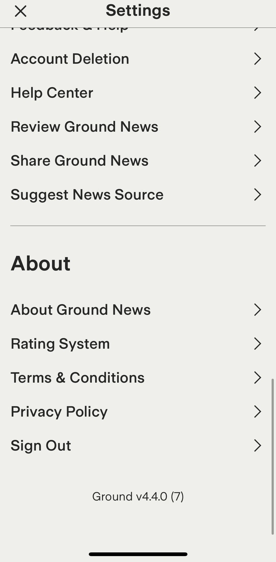 Ground News Screen screen in the Privacy policy flow