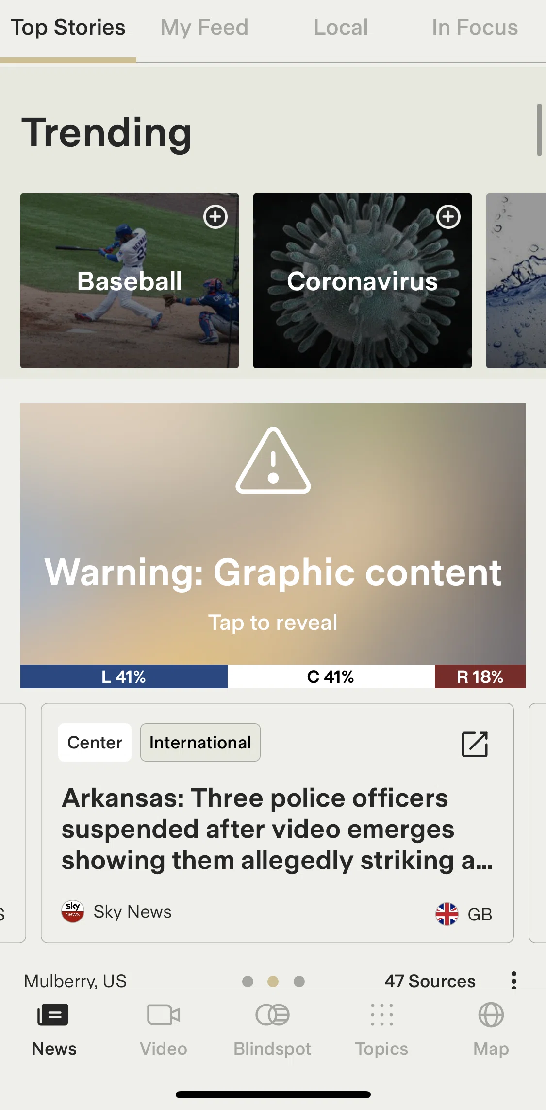 Ground News Screen screen in the Tapping to reveal flow