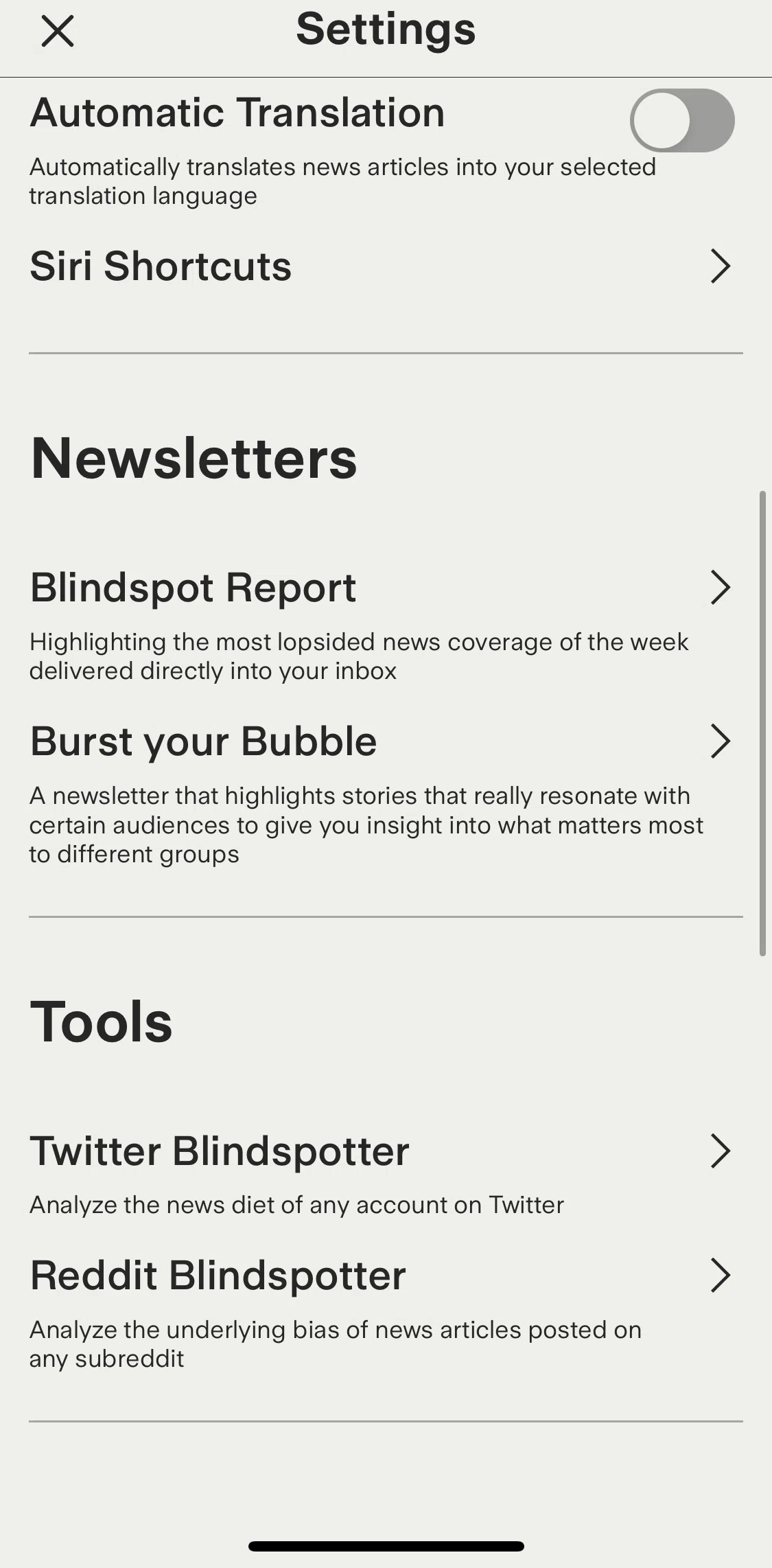 Ground News Screen screen in the Using Twitter Blindspotter flow