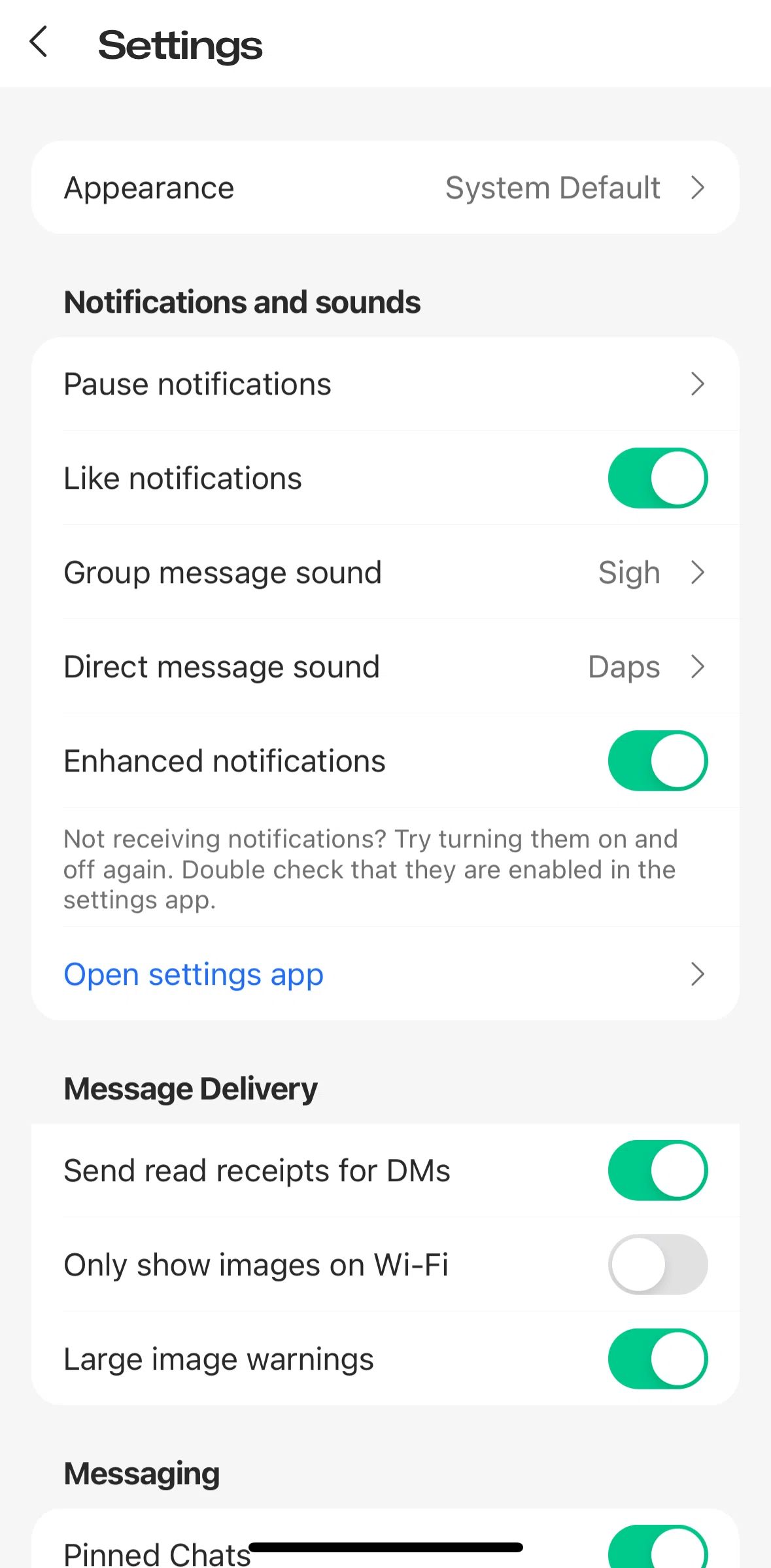 GroupMe Screen screen in the Changing group message sound flow