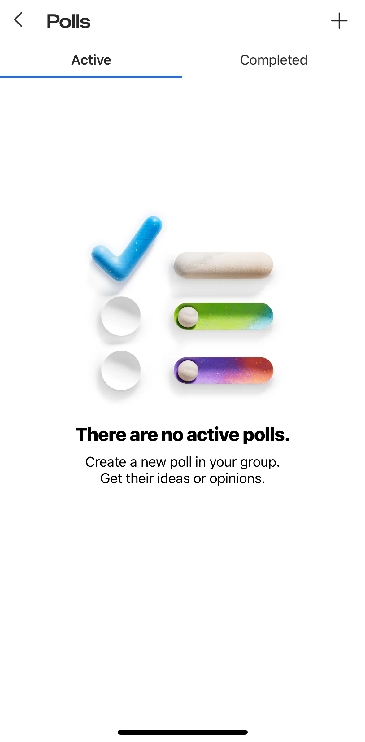 GroupMe Screen screen in the Creating a new poll flow